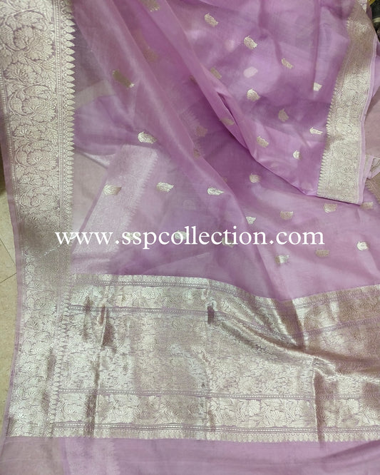 Mauve Pure Kora Silk Banarasi Saree