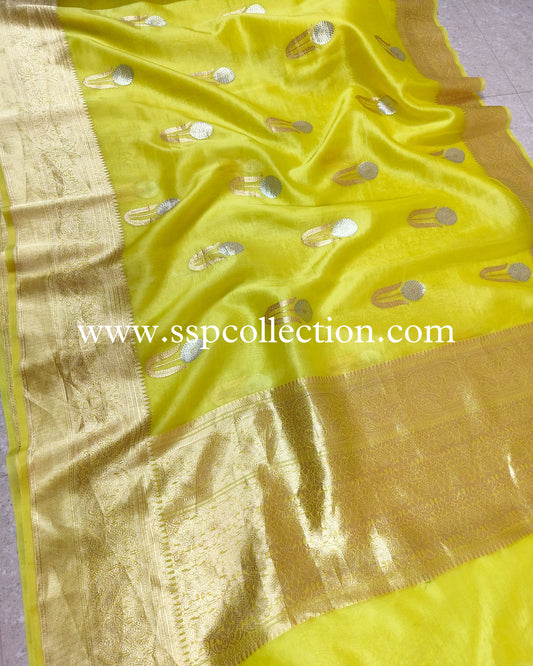 Lemon Pure Kora Silk Banarasi Saree