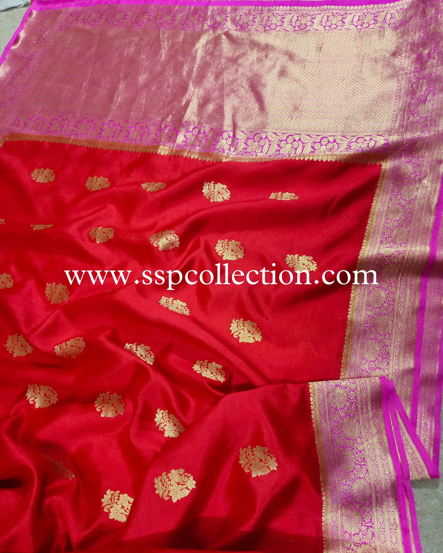 Red-Pink Pure Mango Silk Banarasi Saree