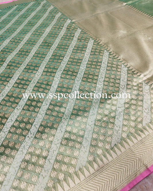 Hazel-Green Pure Tissue Silk Banarasi Saree