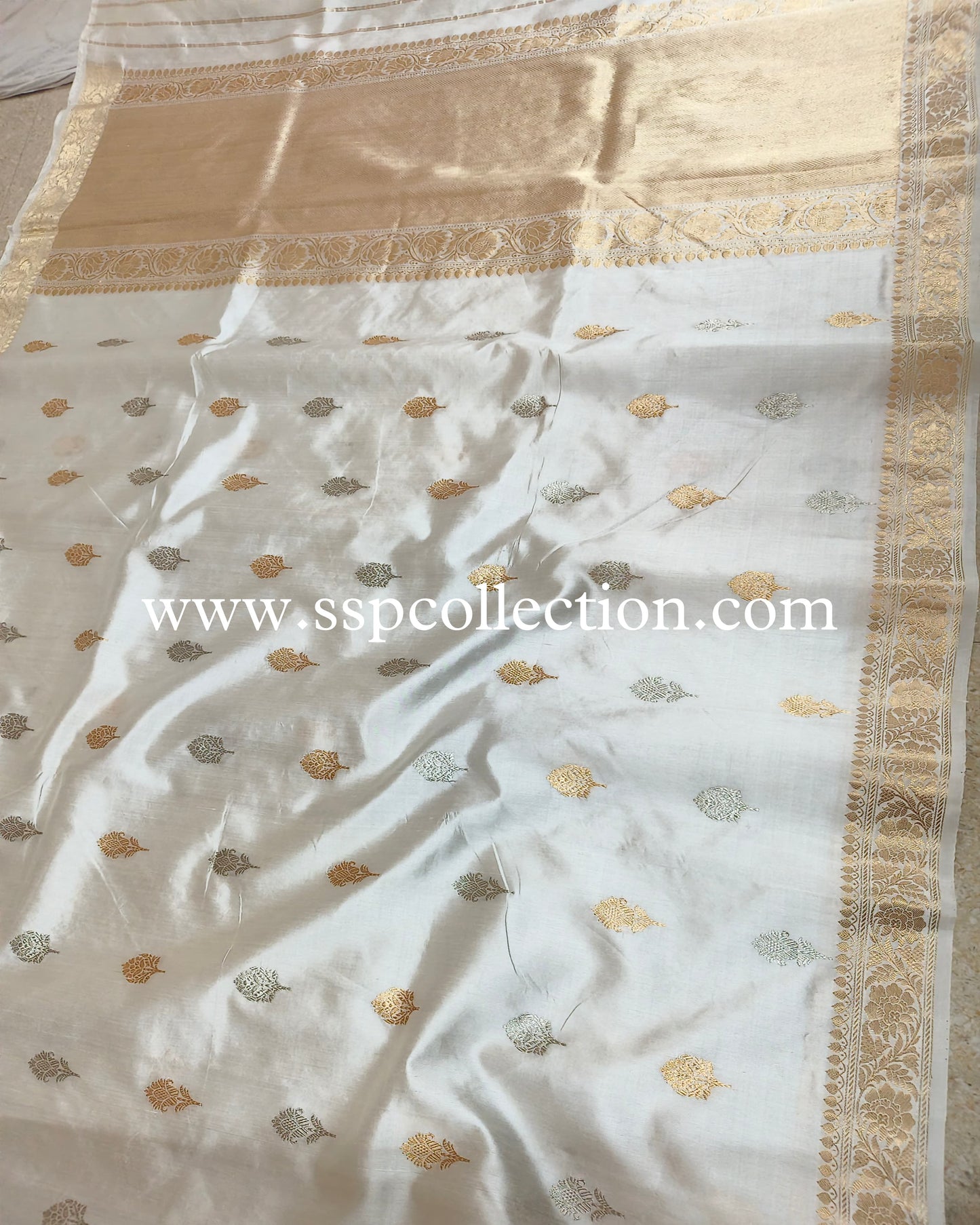 White Pure Mango Silk Banarasi Saree