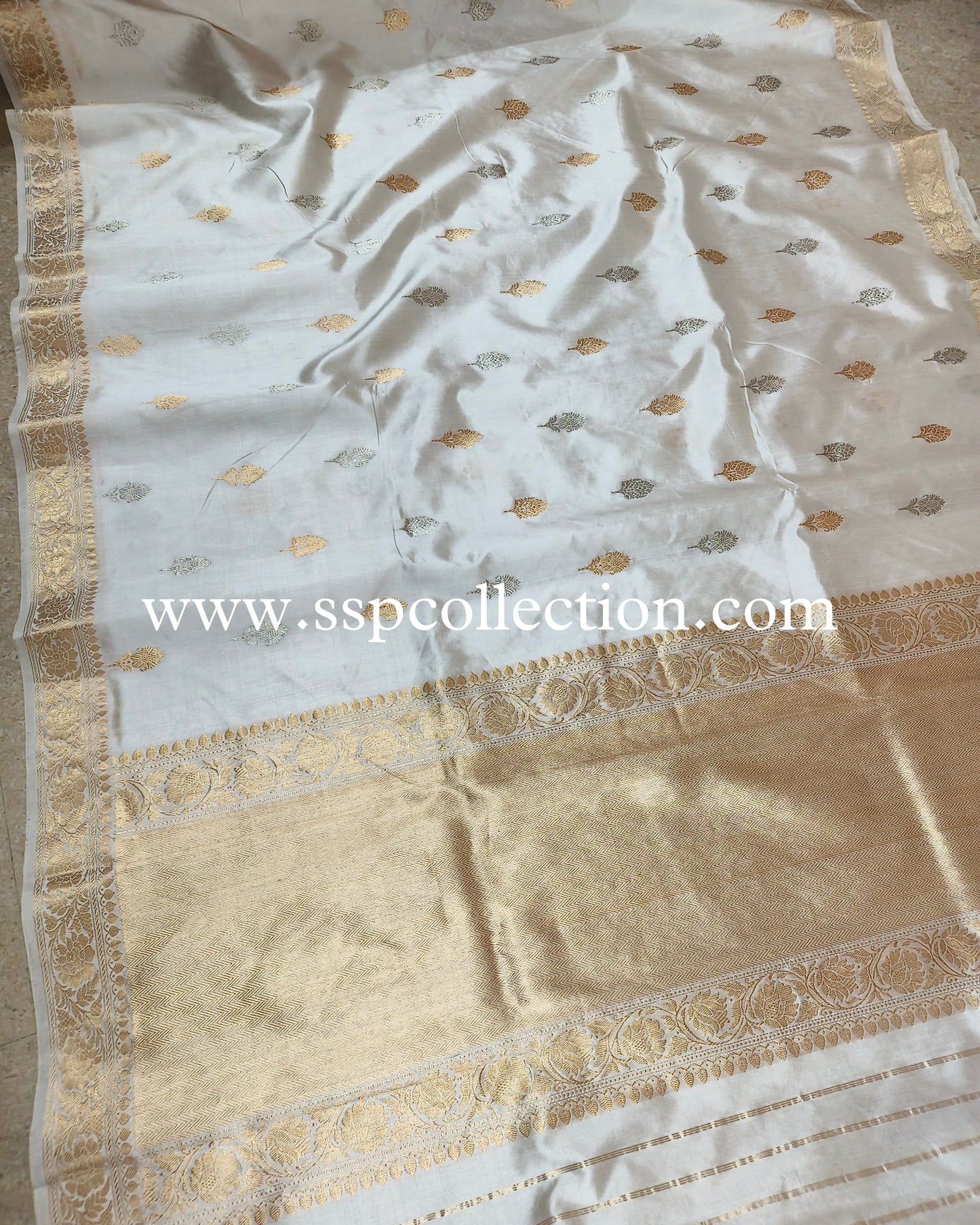 White Pure Mango Silk Banarasi Saree