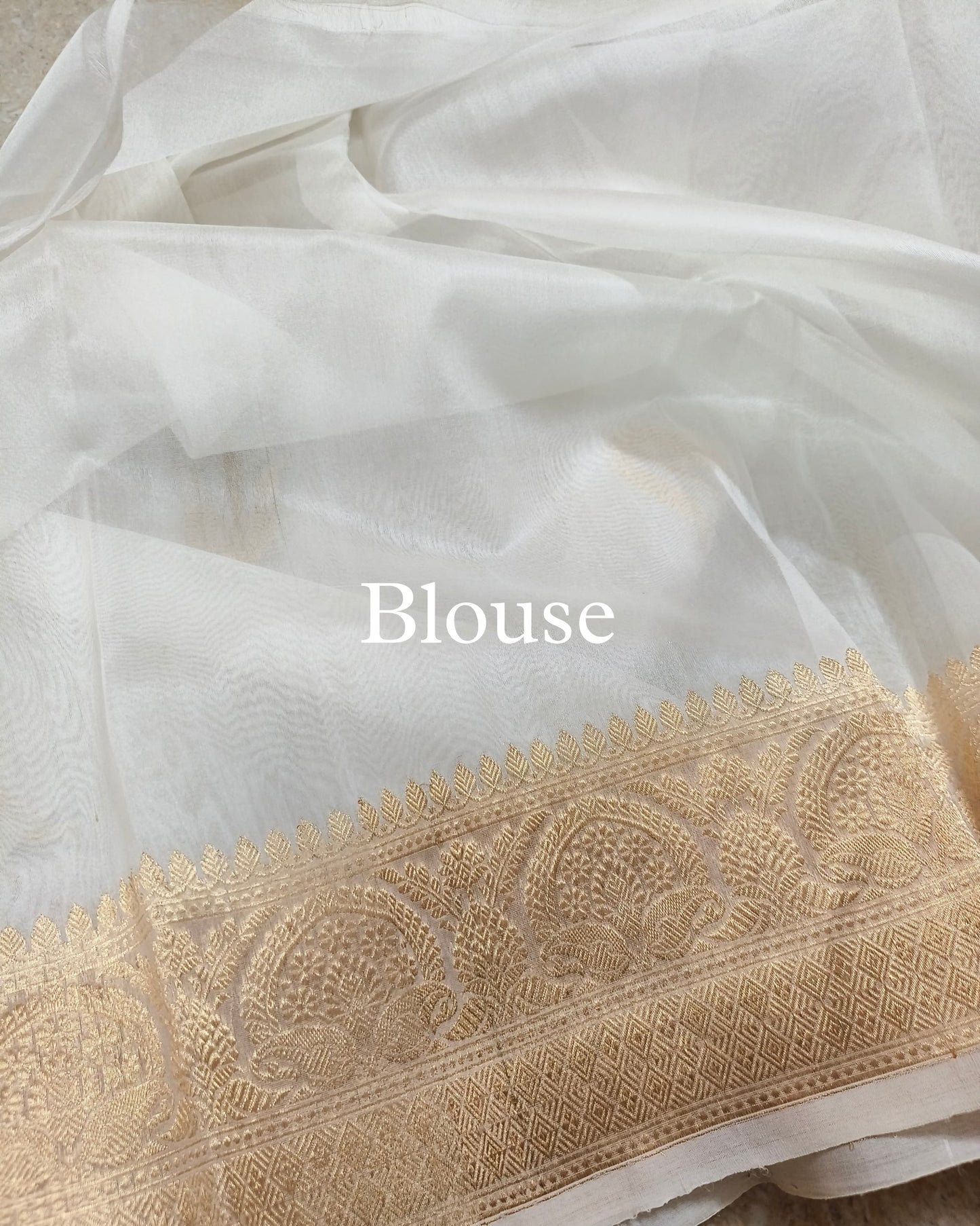 White Pure Kora Silk Banarasi Saree