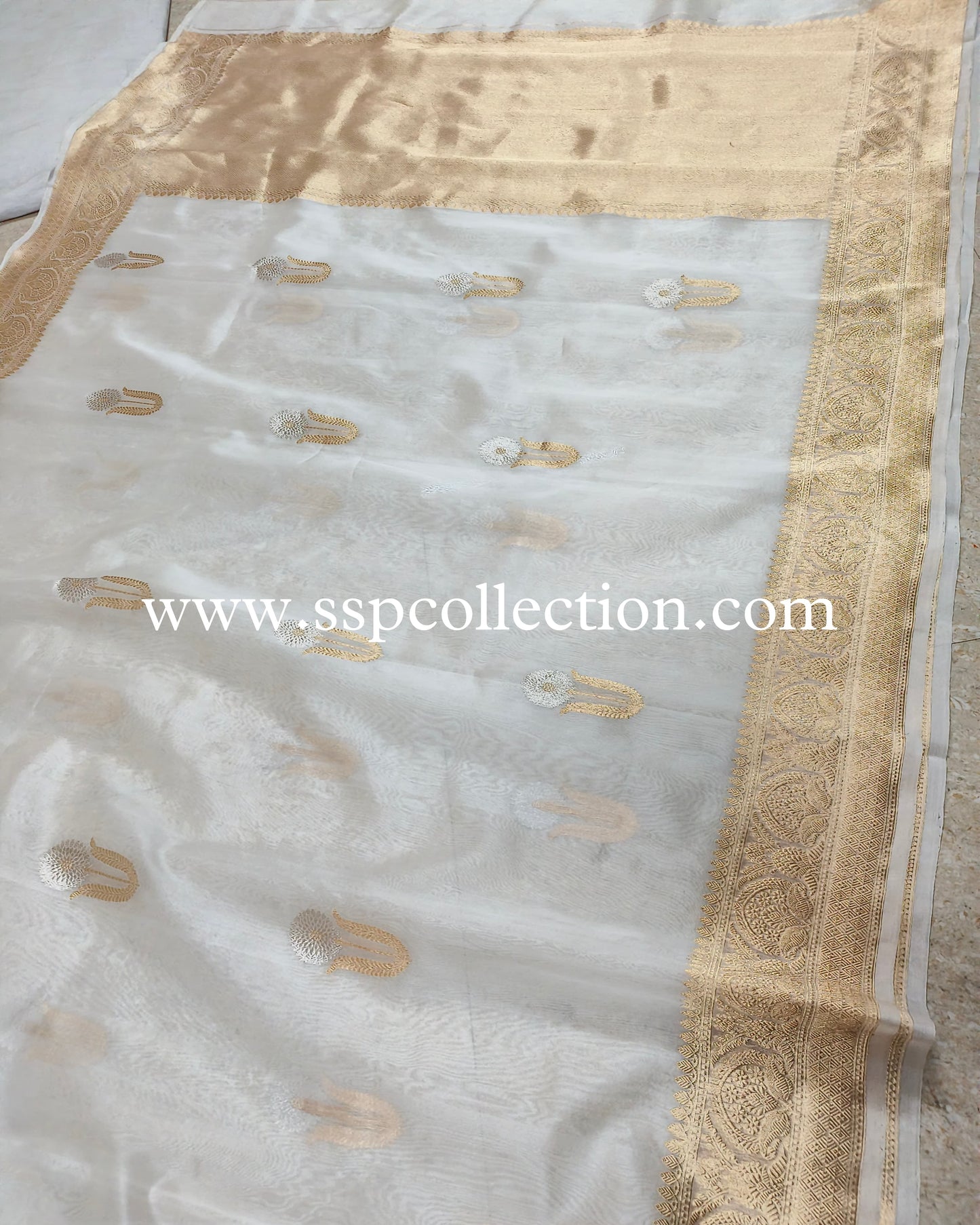 White Pure Kora Silk Banarasi Saree
