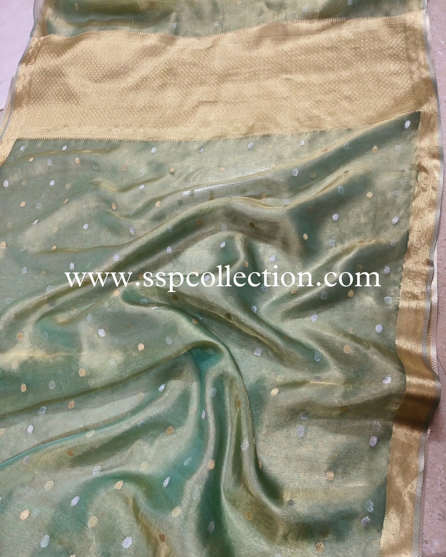 Ice-Green Pure Tissue Silk Banarasi Saree