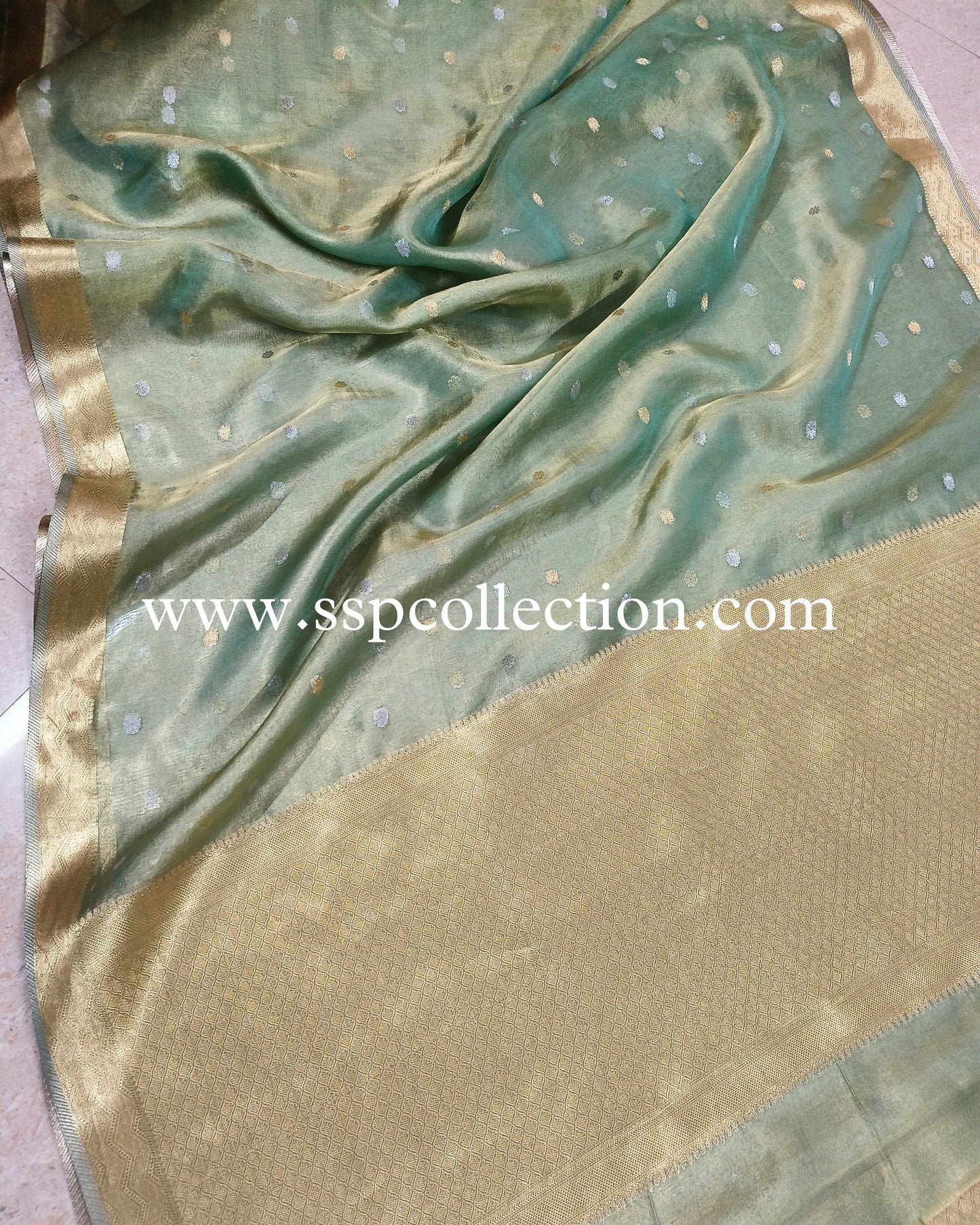 Ice-Green Pure Tissue Silk Banarasi Saree
