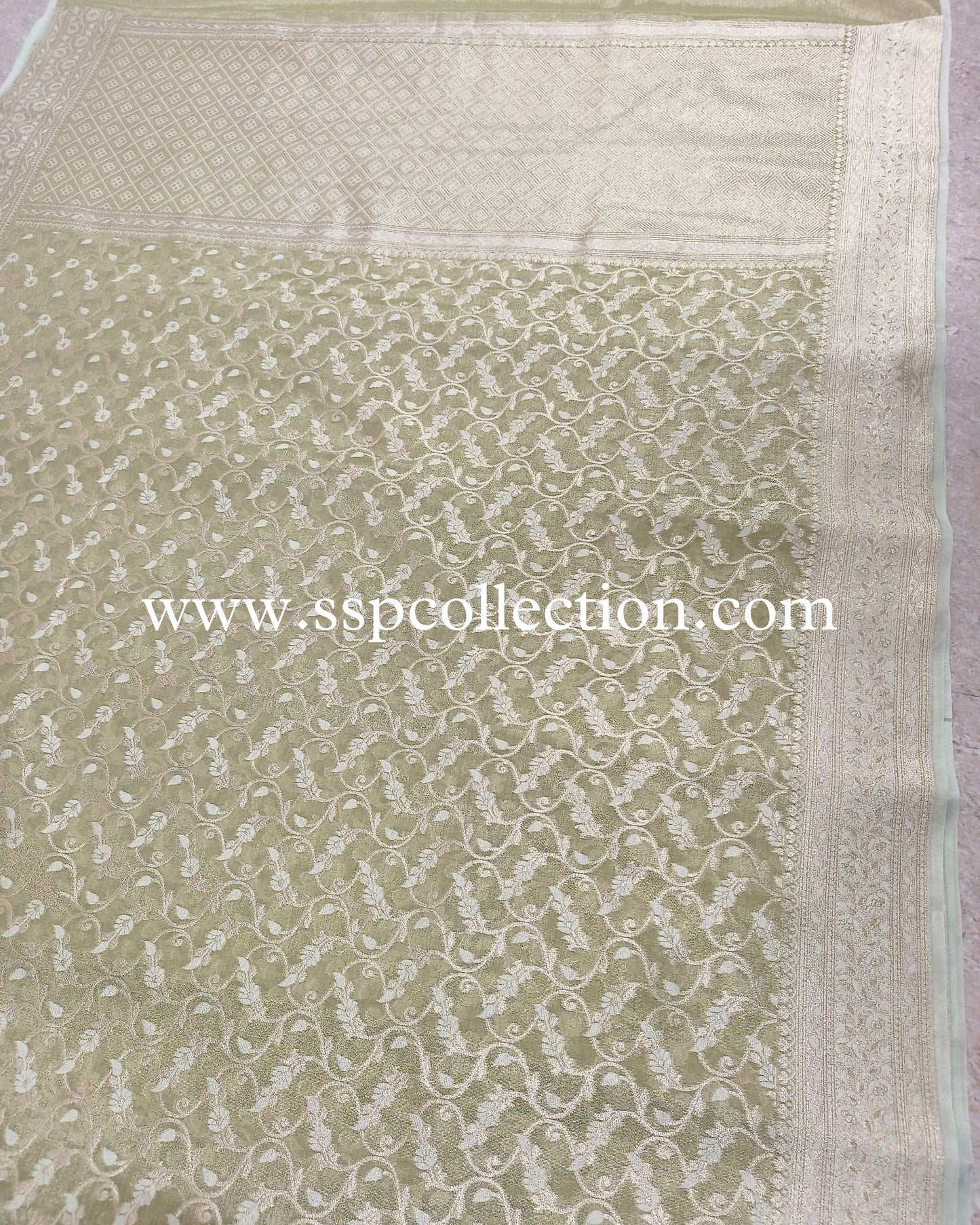 Dusty-Lemon Premium Cotton-Tissue Alfi Banarasi Saree