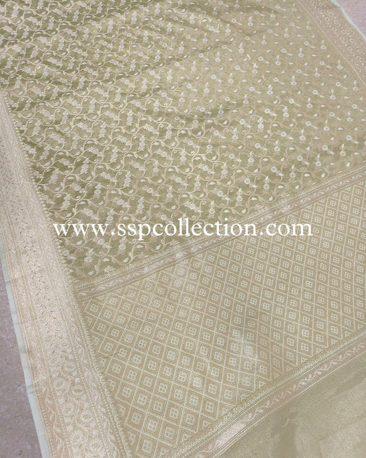 Dusty-Lemon Premium Cotton-Tissue Alfi Banarasi Saree