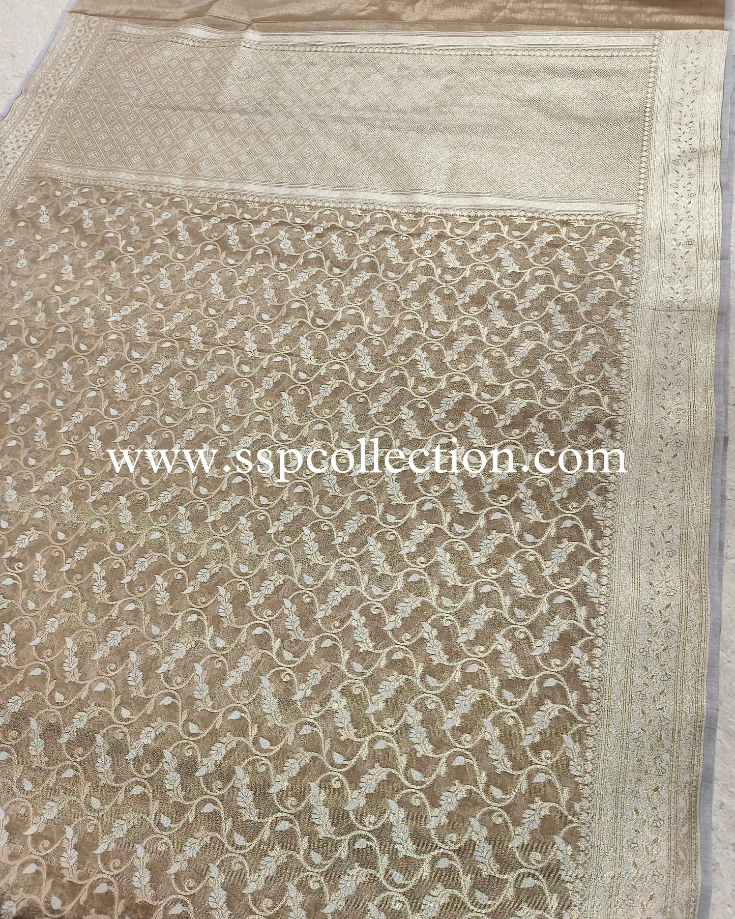 Pastel-Brown Premium Cotton-Tissue Alfi Banarasi Saree