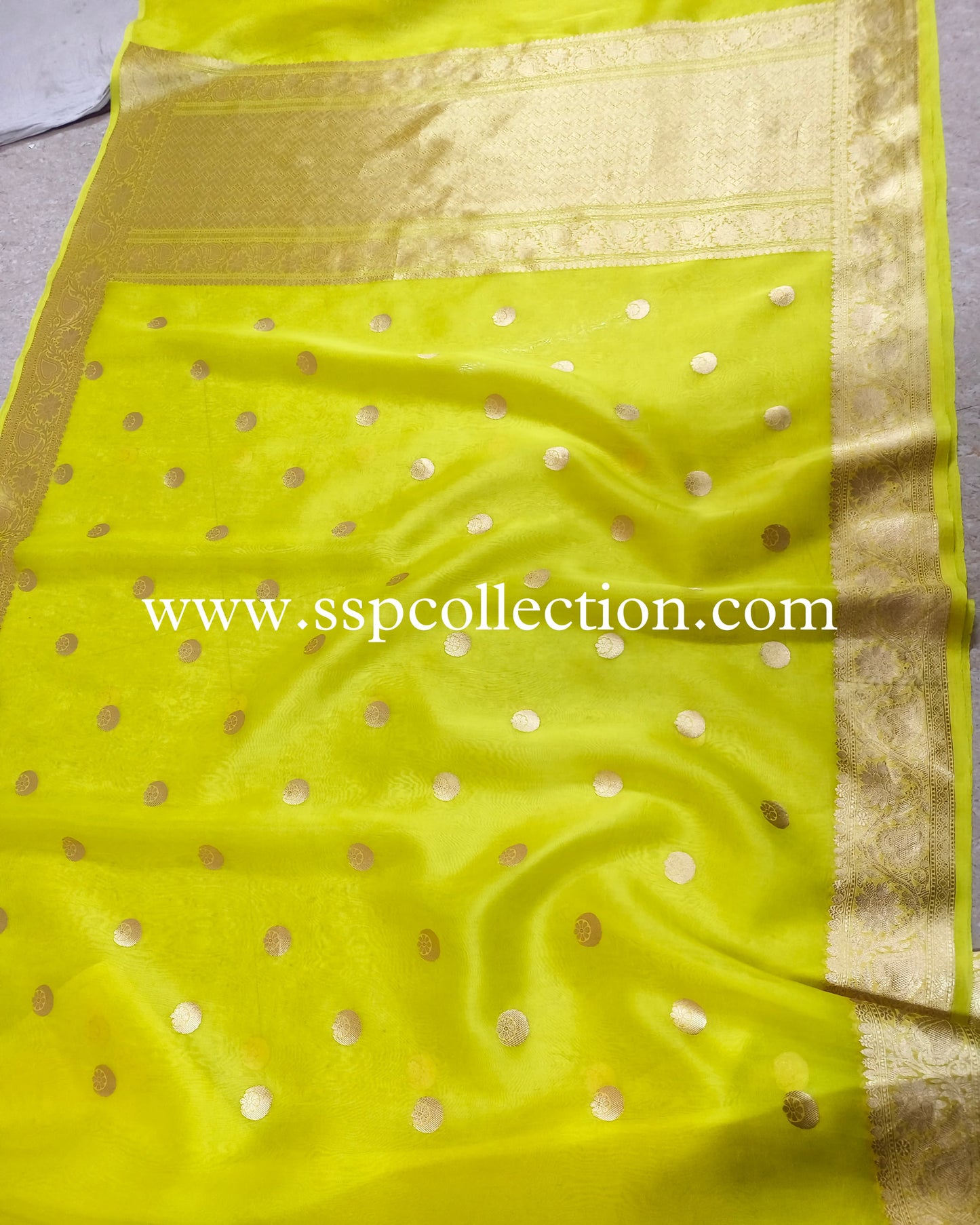 Lemon Pure Kora Silk Chand-Tara Banarasi Saree