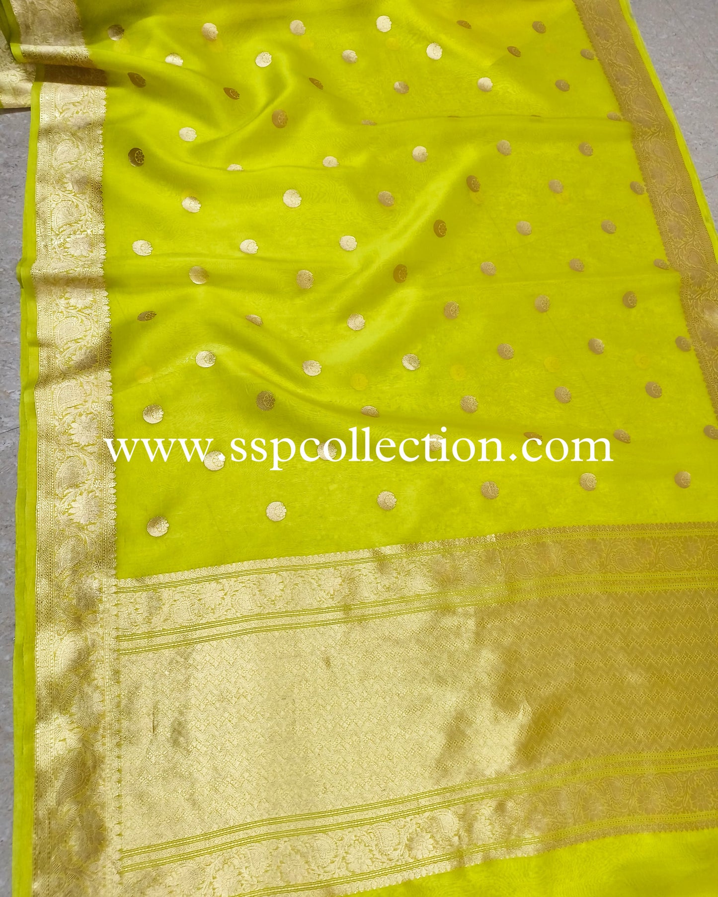 Lemon Pure Kora Silk Chand-Tara Banarasi Saree