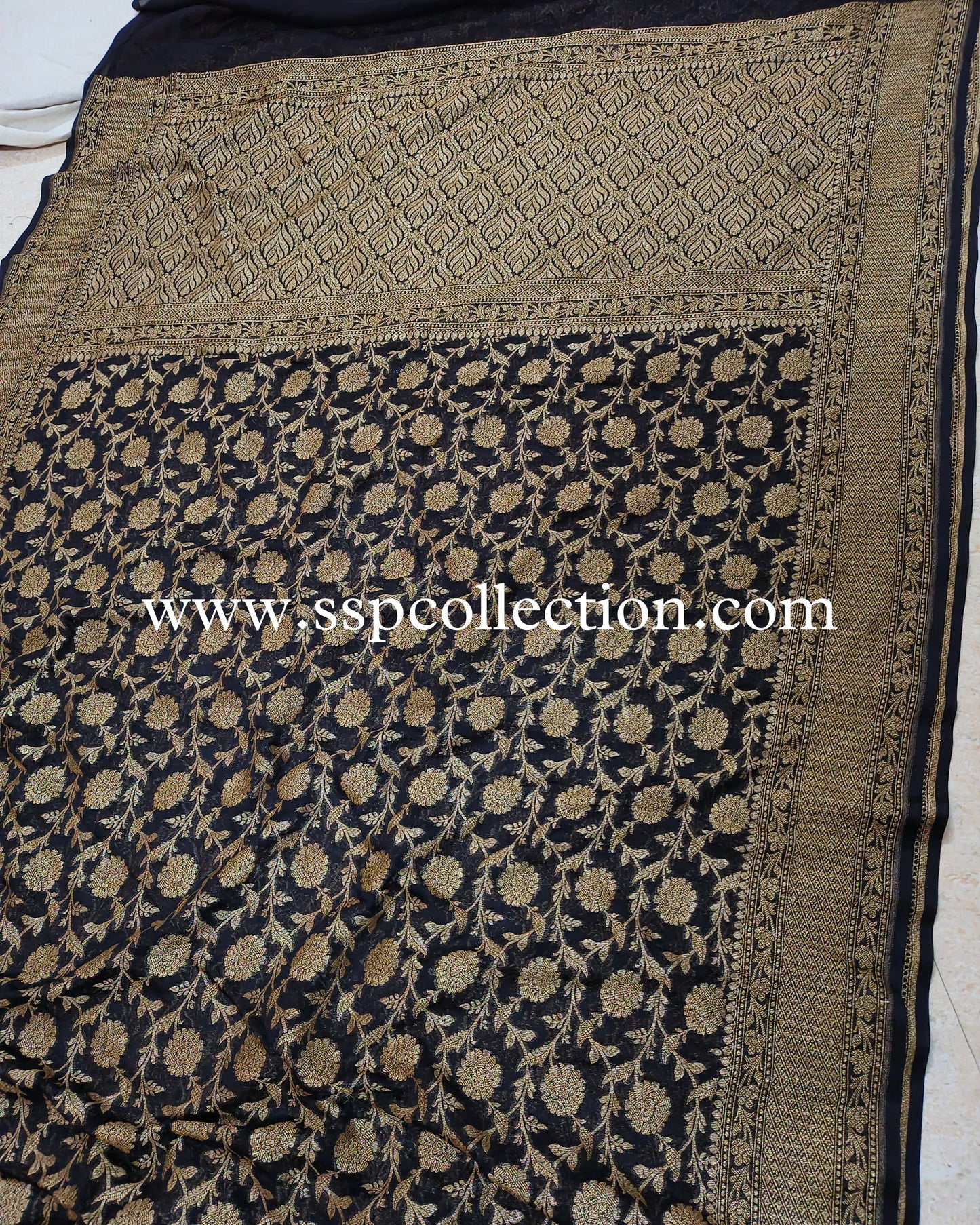 Black Pure Georgette Banarasi Saree