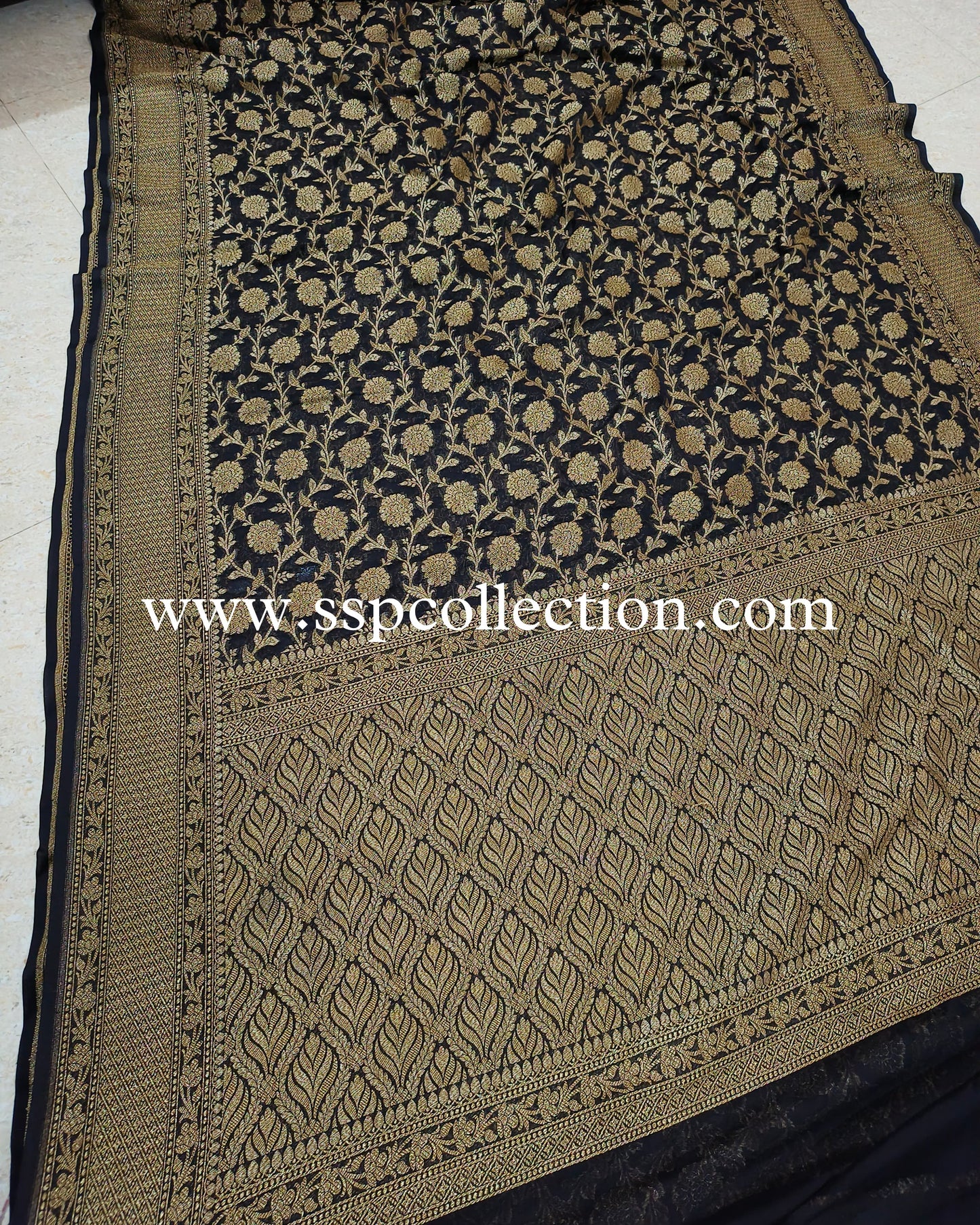 Black Pure Georgette Banarasi Saree