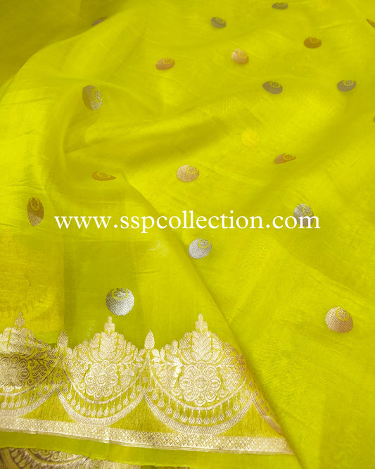 Lemon Pure Kora Silk Chand-Tara Banarasi Saree