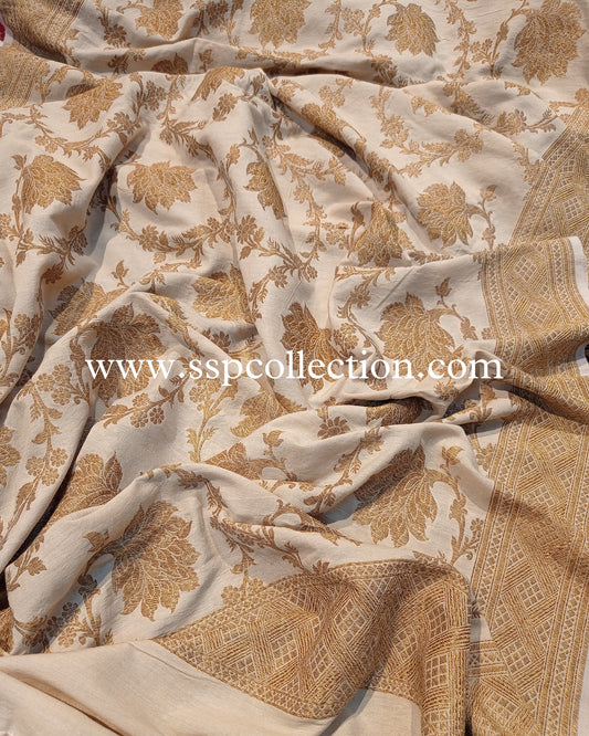 Beige Pure Moonga Silk Banarasi Dupatta