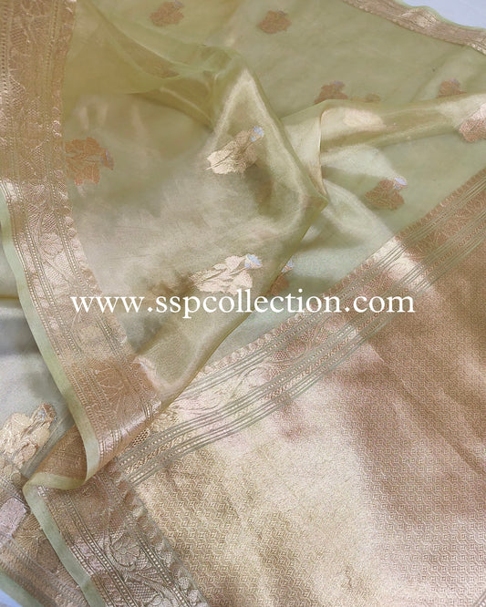 Pista-Green Banarasi Pure Tissue Silk Saree