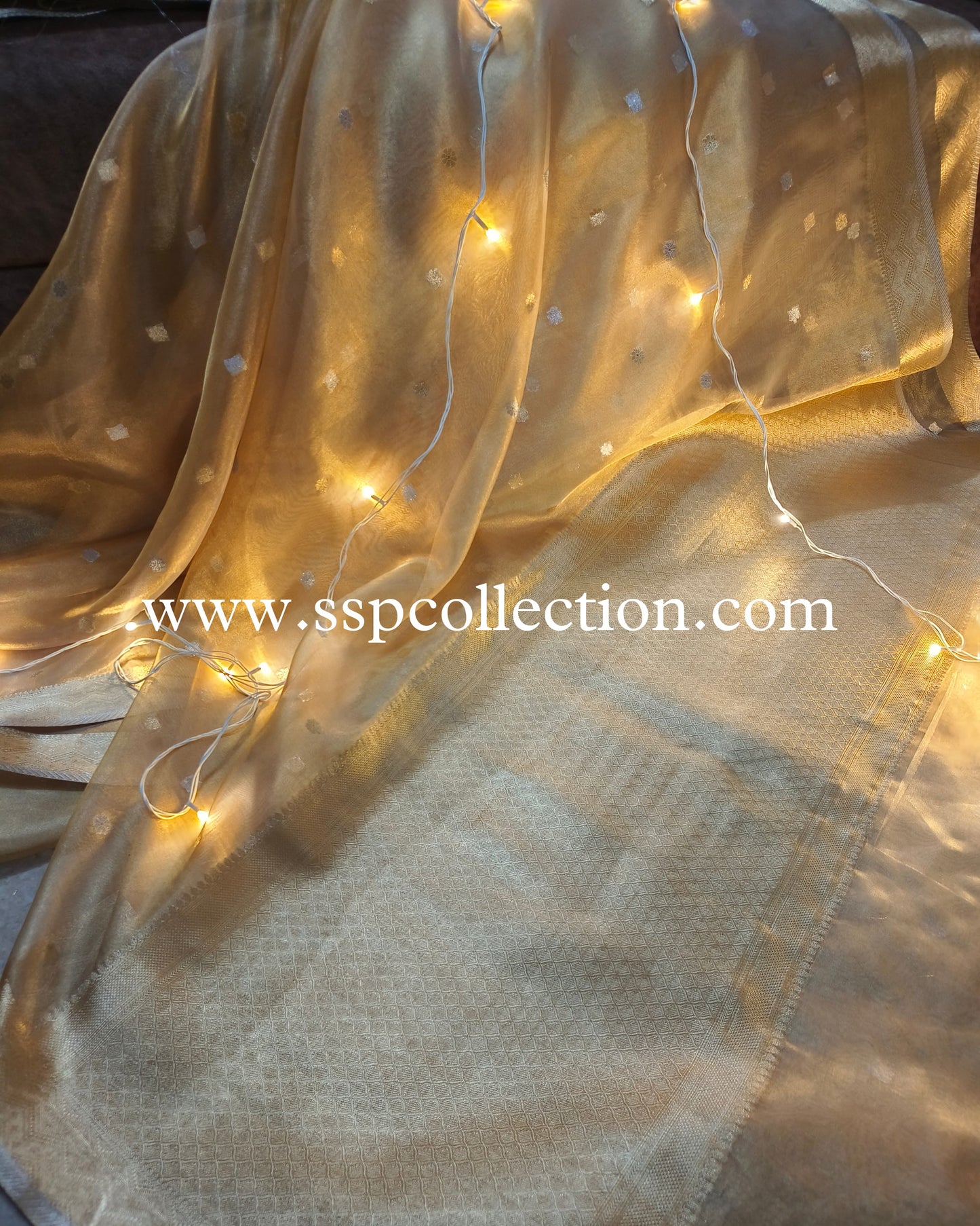 Yellow-Gold Pure Tissue Silk Banarasi Saree
