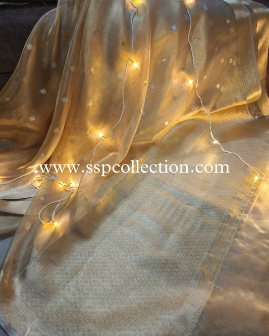 Yellow-Gold Pure Tissue Silk Banarasi Saree