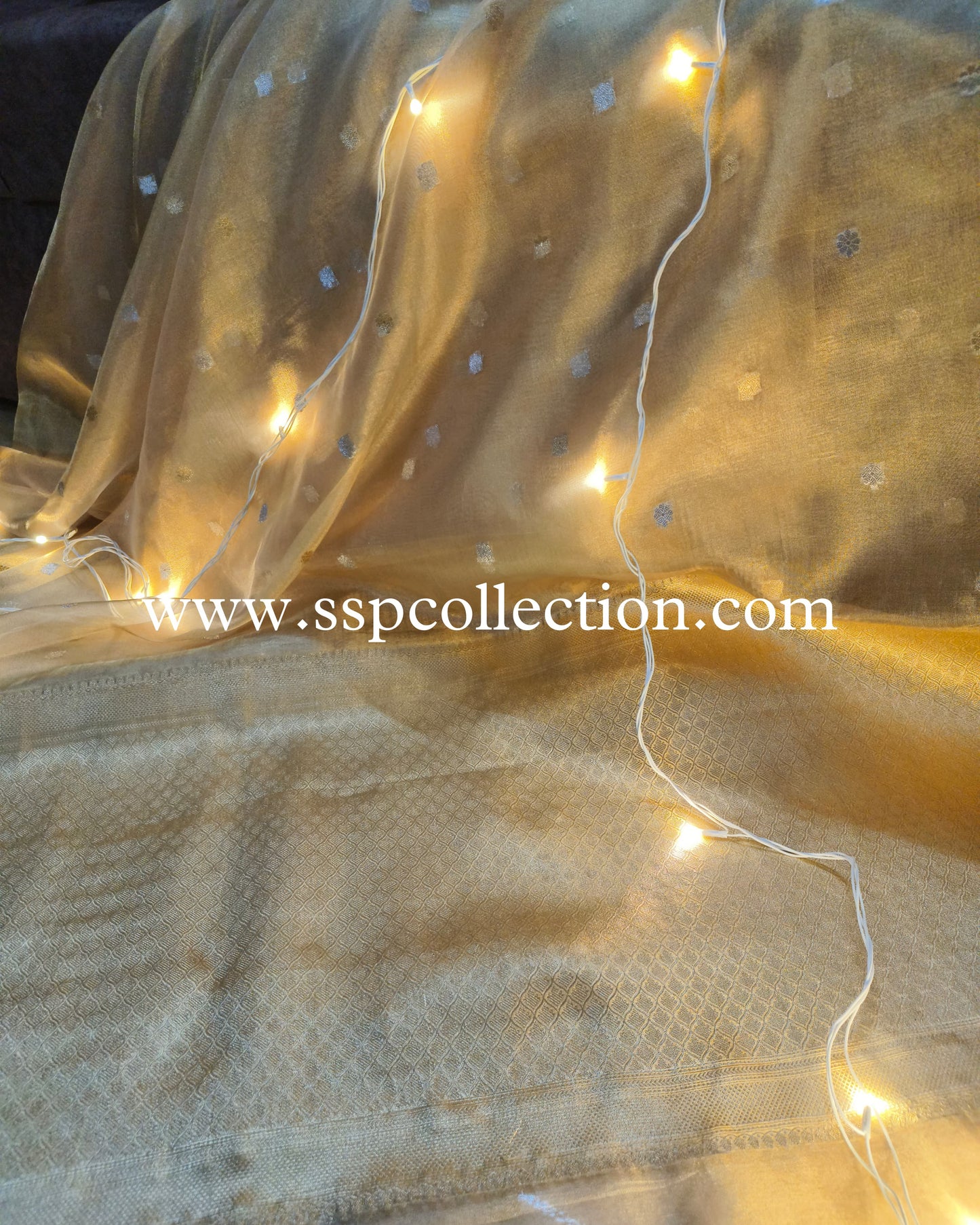 Yellow-Gold Pure Tissue Silk Banarasi Saree