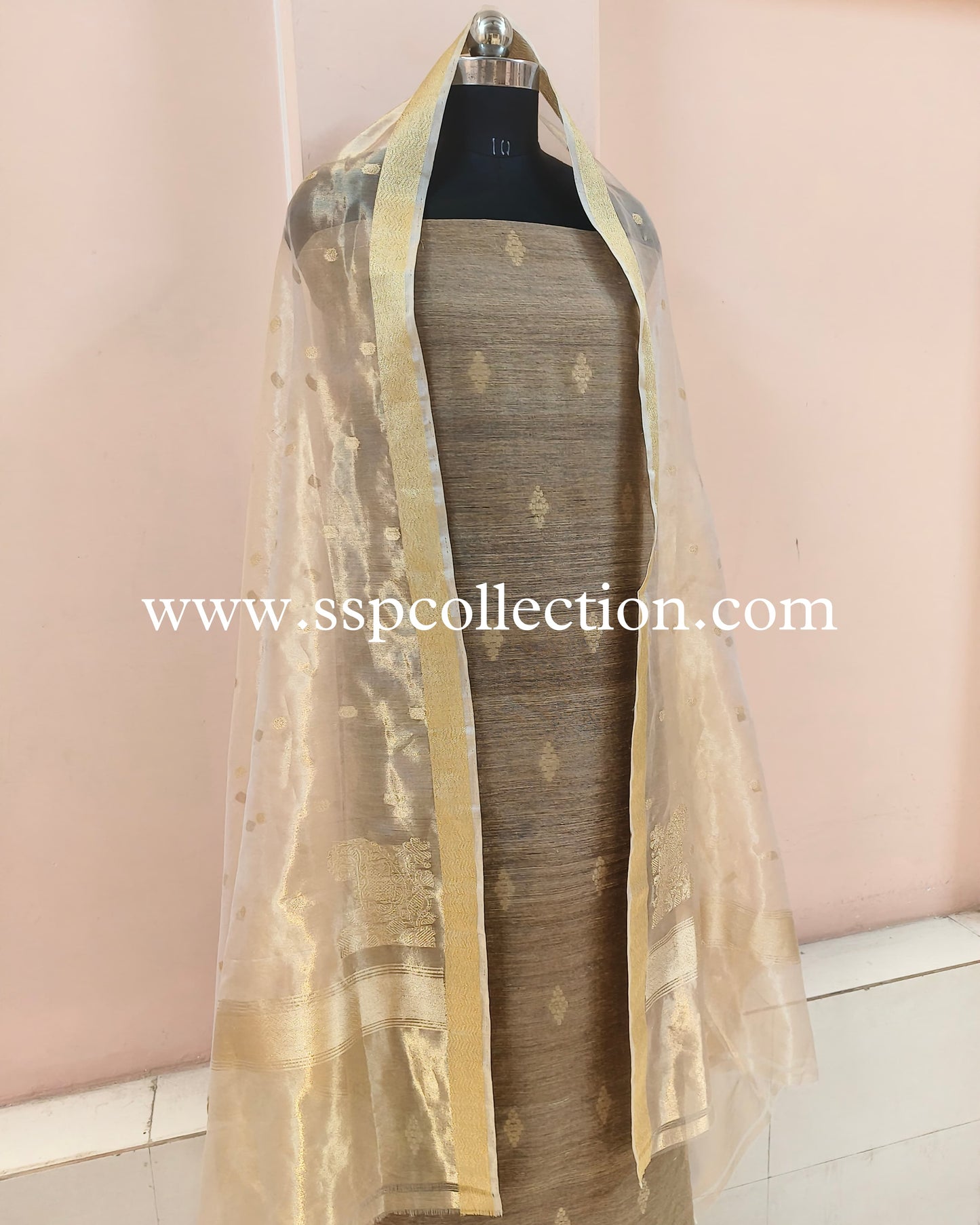 Contrast Pure Khadi With Tissue Banarasi Suit