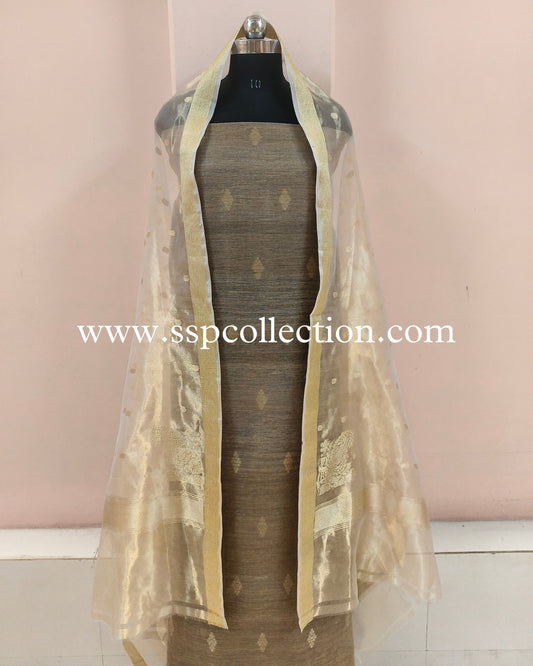Contrast Pure Khadi With Tissue Banarasi Suit