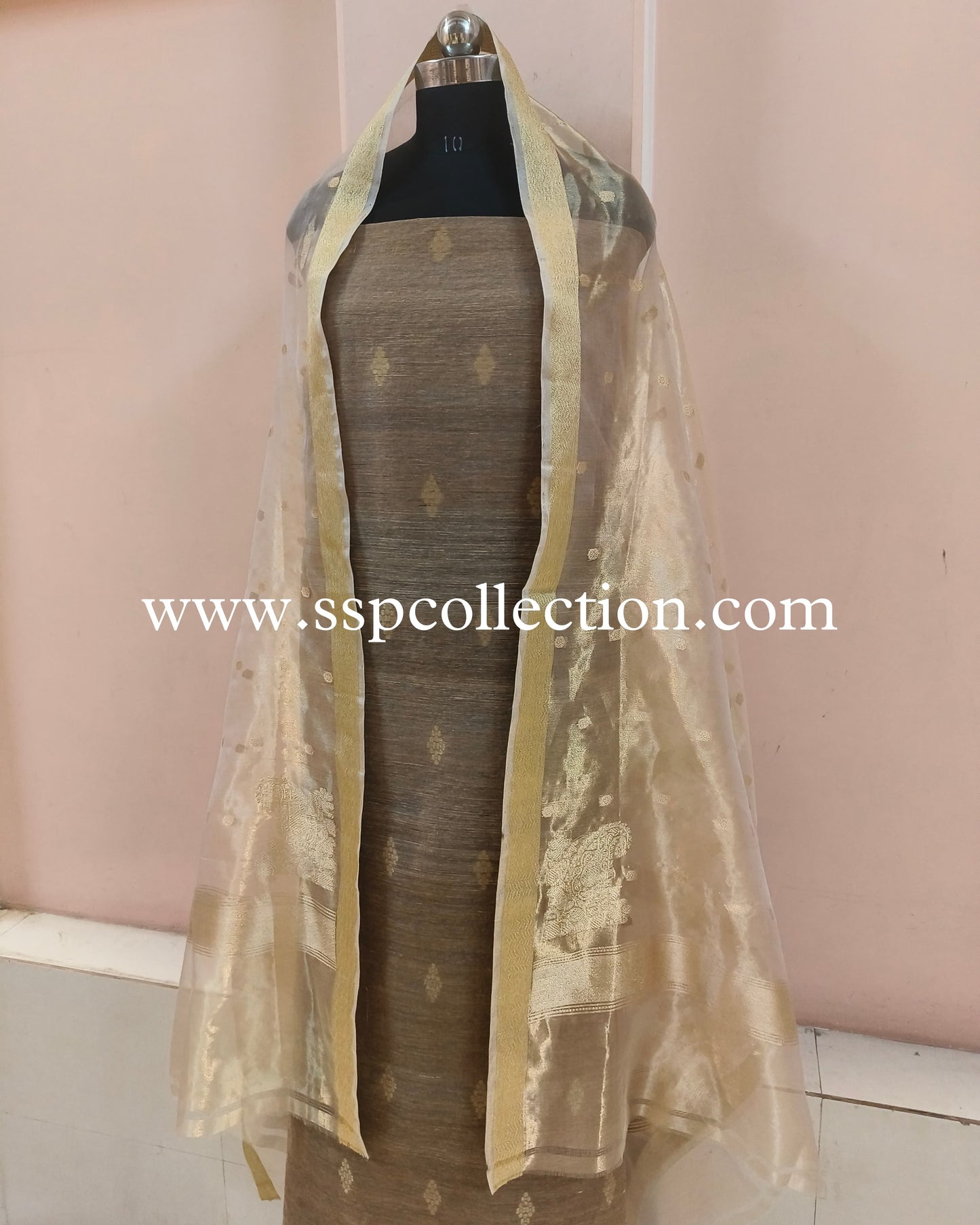 Contrast Pure Khadi With Tissue Banarasi Suit
