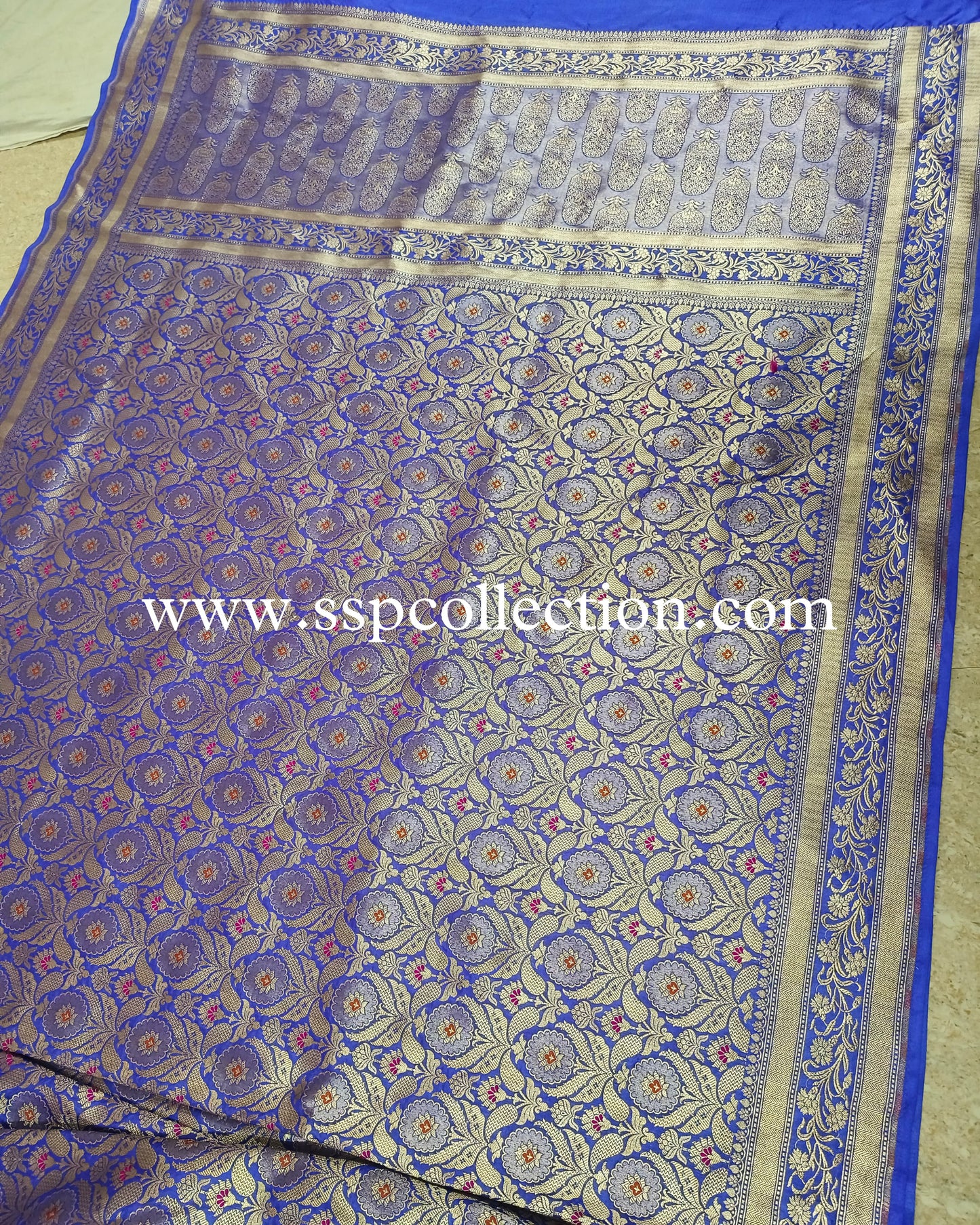 Warm-Blue Banarasi Pure Katan Silk Tanchoi Saree