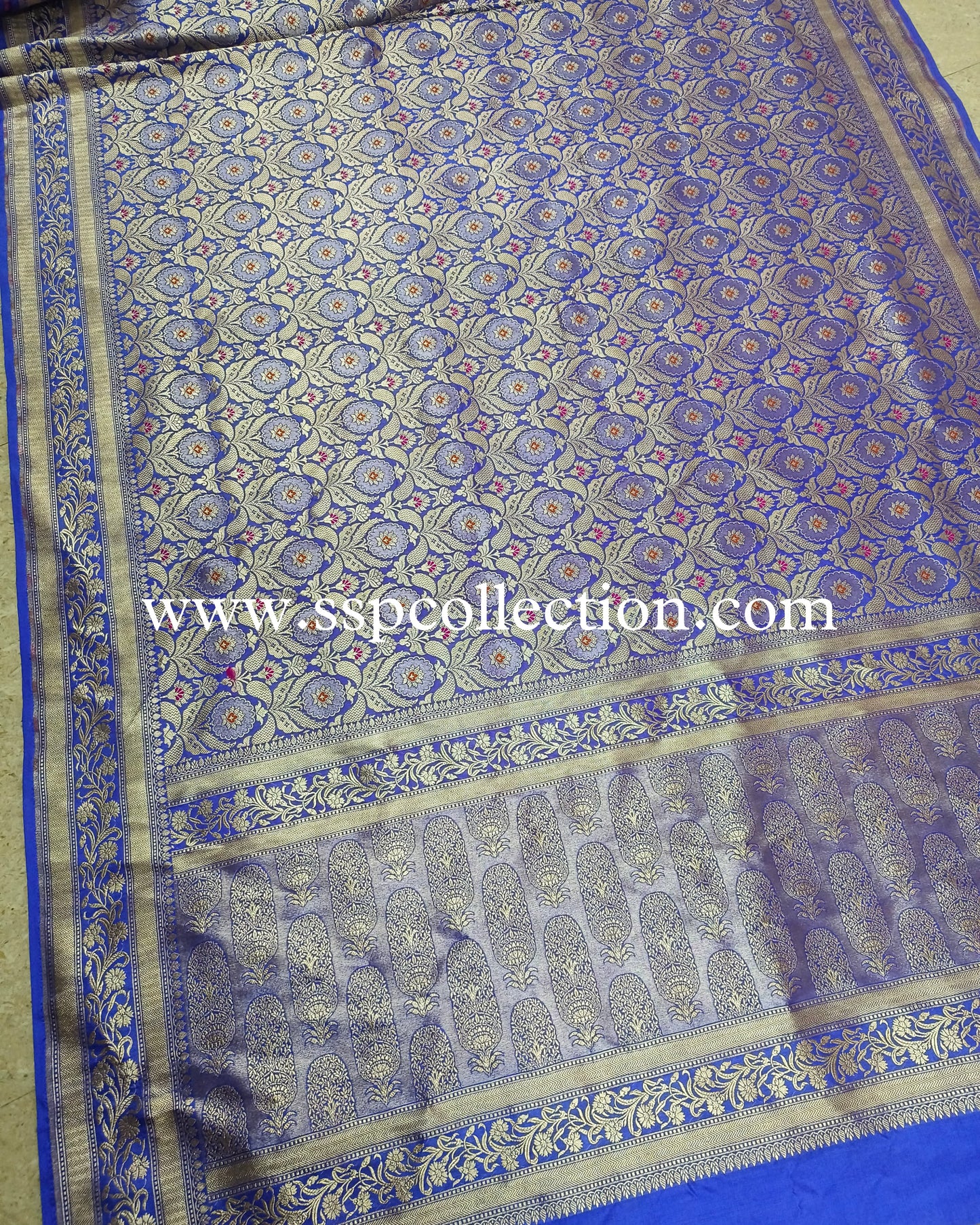 Warm-Blue Banarasi Pure Katan Silk Tanchoi Saree