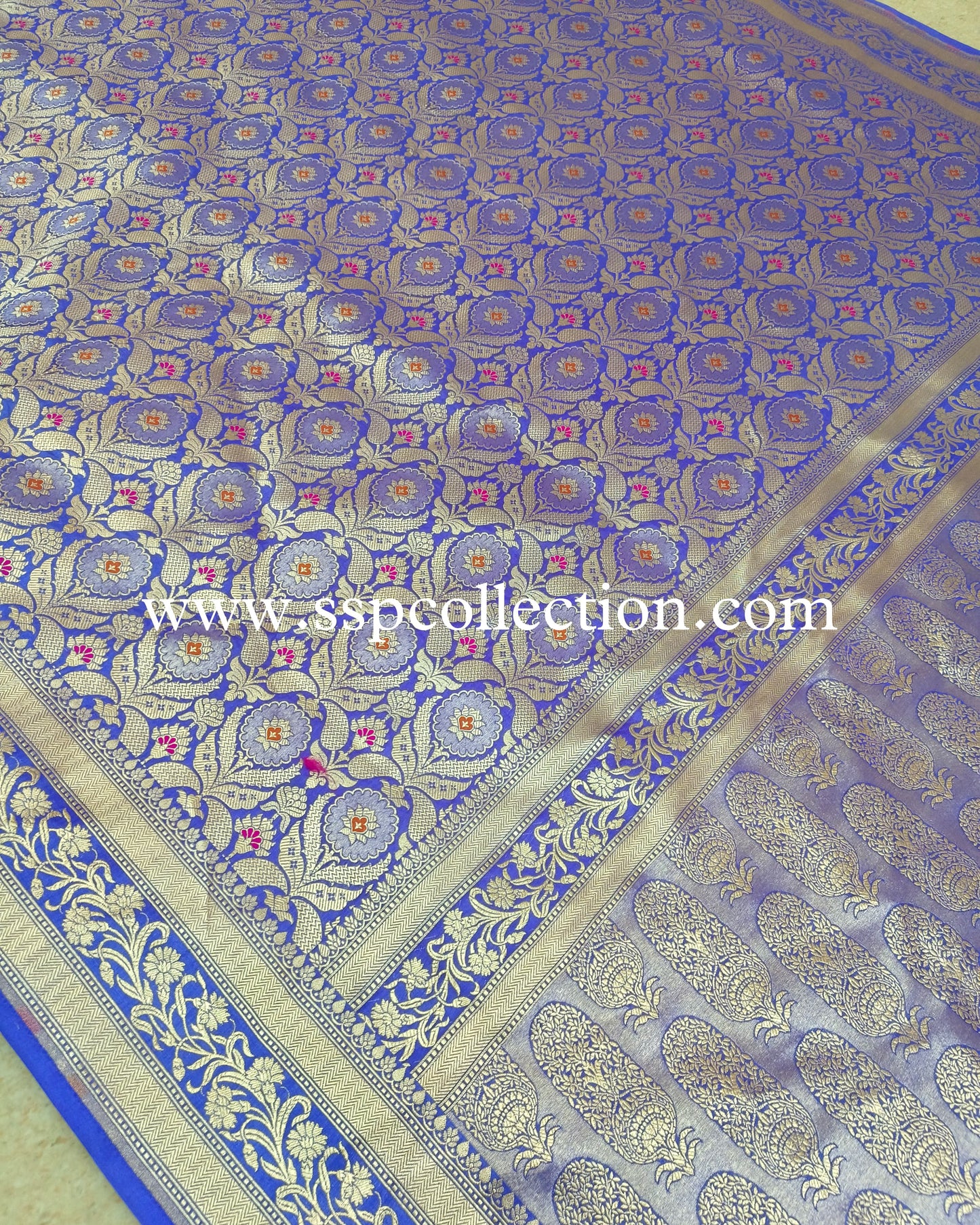 Warm-Blue Banarasi Pure Katan Silk Tanchoi Saree