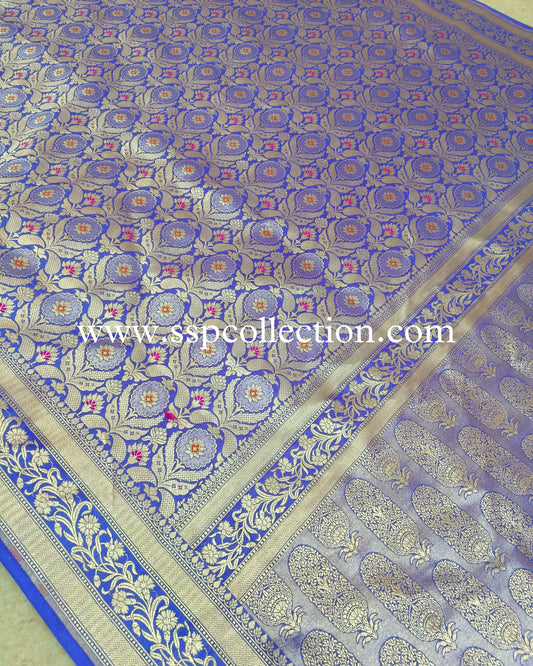 Warm-Blue Banarasi Pure Katan Silk Tanchoi Saree