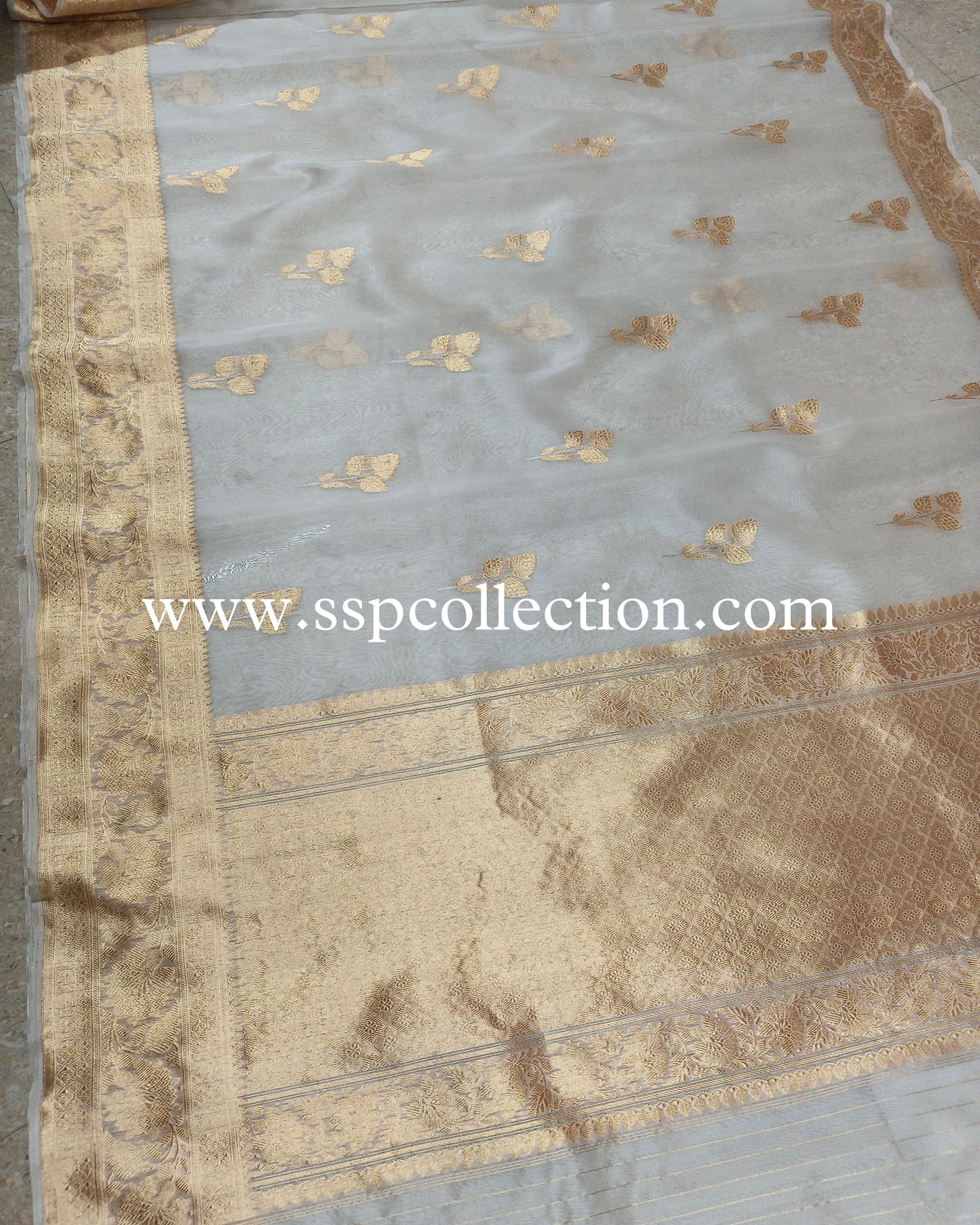 White Pure Kora Silk Banarasi Saree