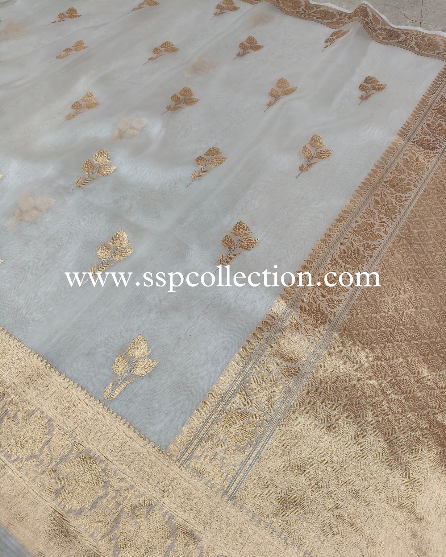White Pure Kora Silk Banarasi Saree