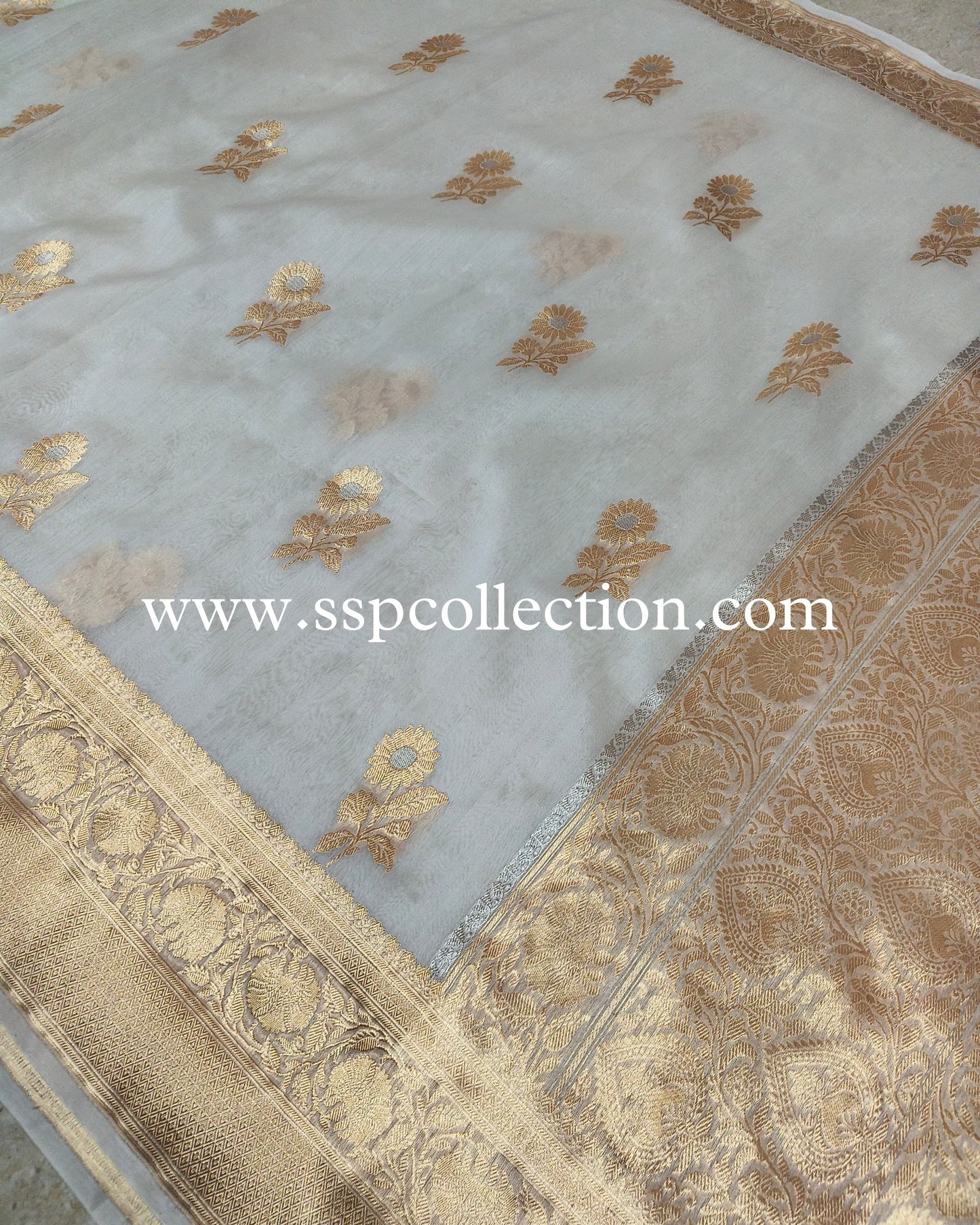 White Pure Kora Silk Banarasi Saree