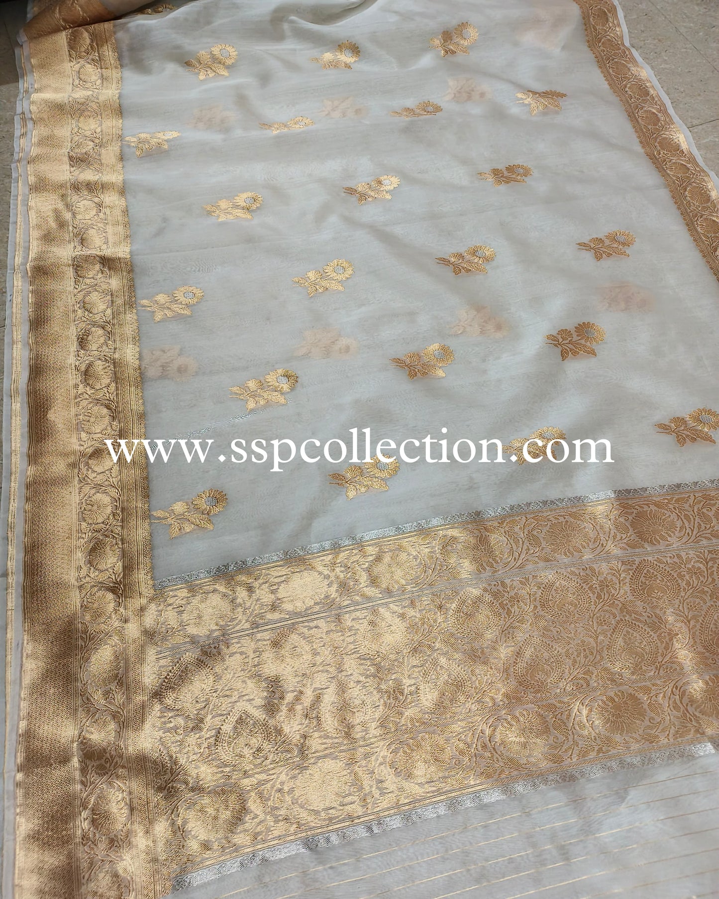 White Pure Kora Silk Banarasi Saree