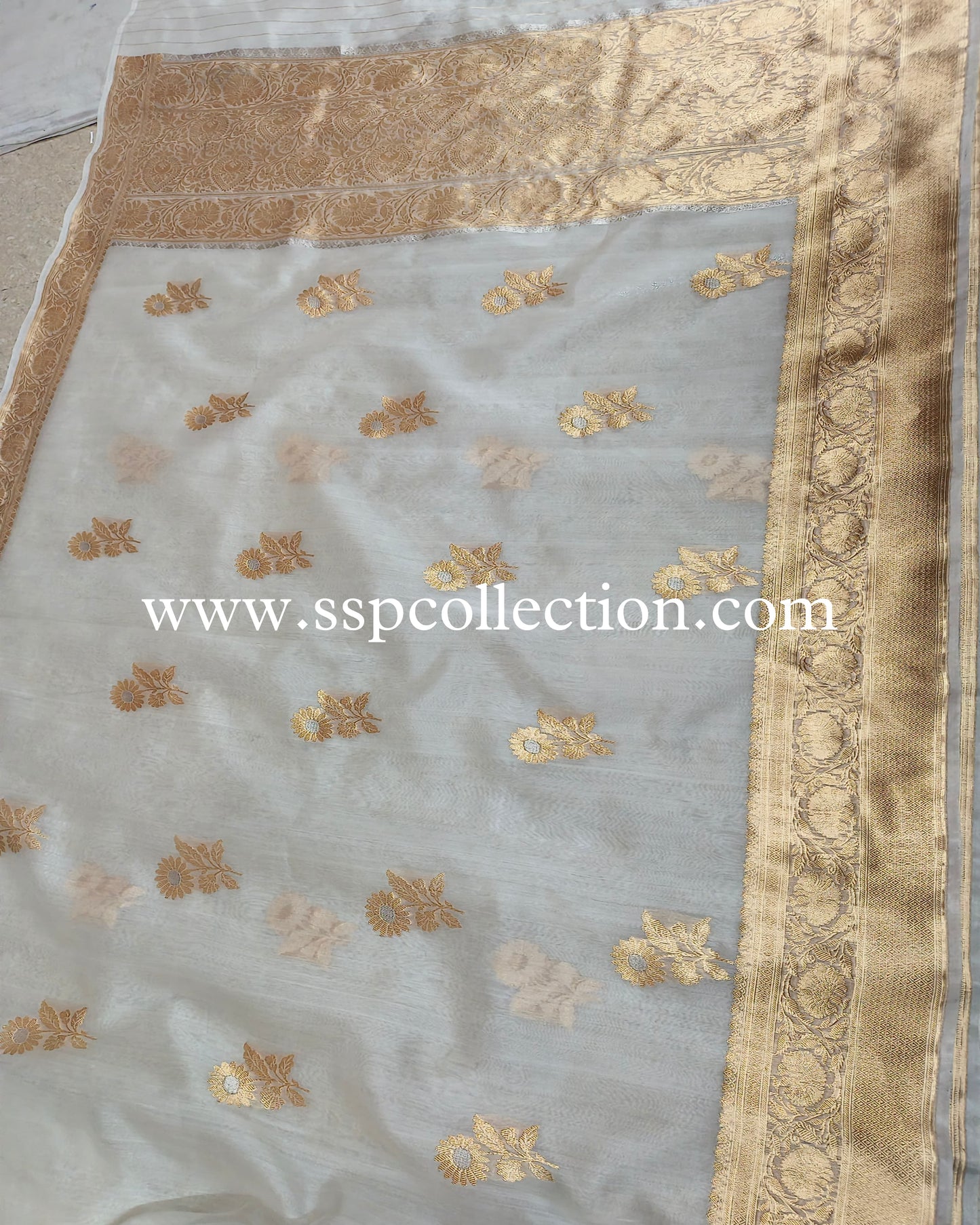 White Pure Kora Silk Banarasi Saree