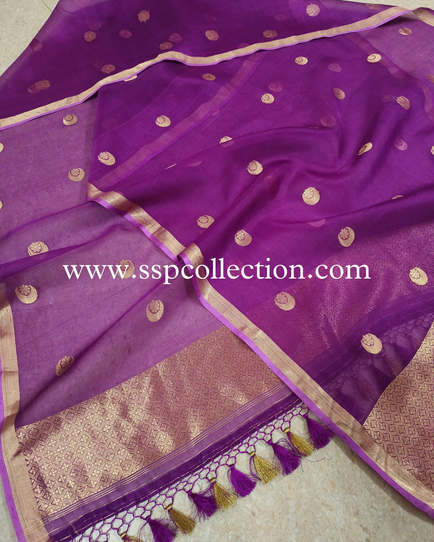 Purple Pure Kora Silk Chand-Tara Banarasi Dupatta
