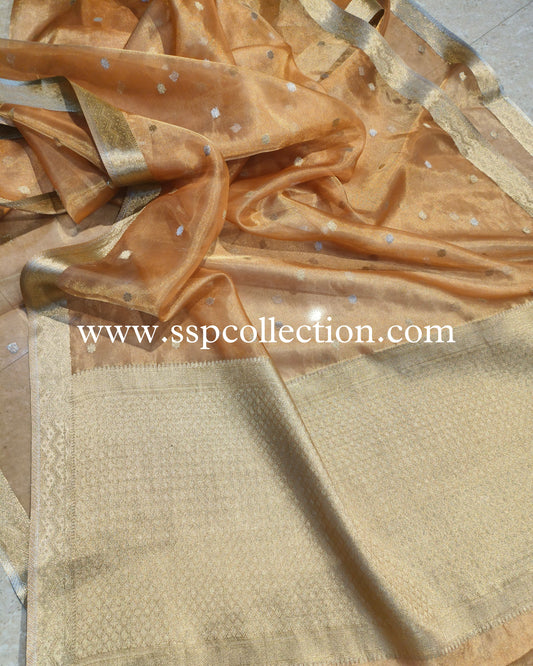 Orange Pure Tissue Silk Banarasi Saree