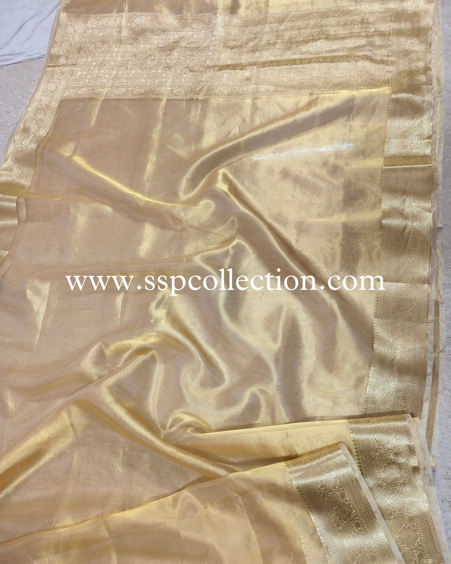 Yellow-Gold Banarasi Pure Tissue Silk Saree