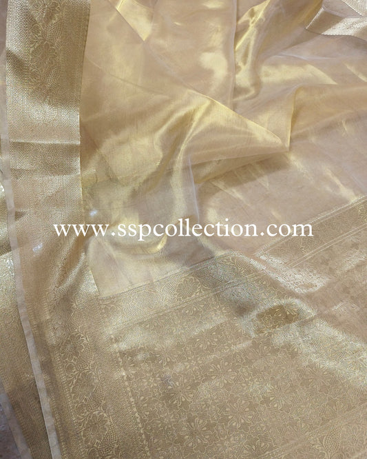 Yellow-Gold Banarasi Pure Tissue Silk Saree