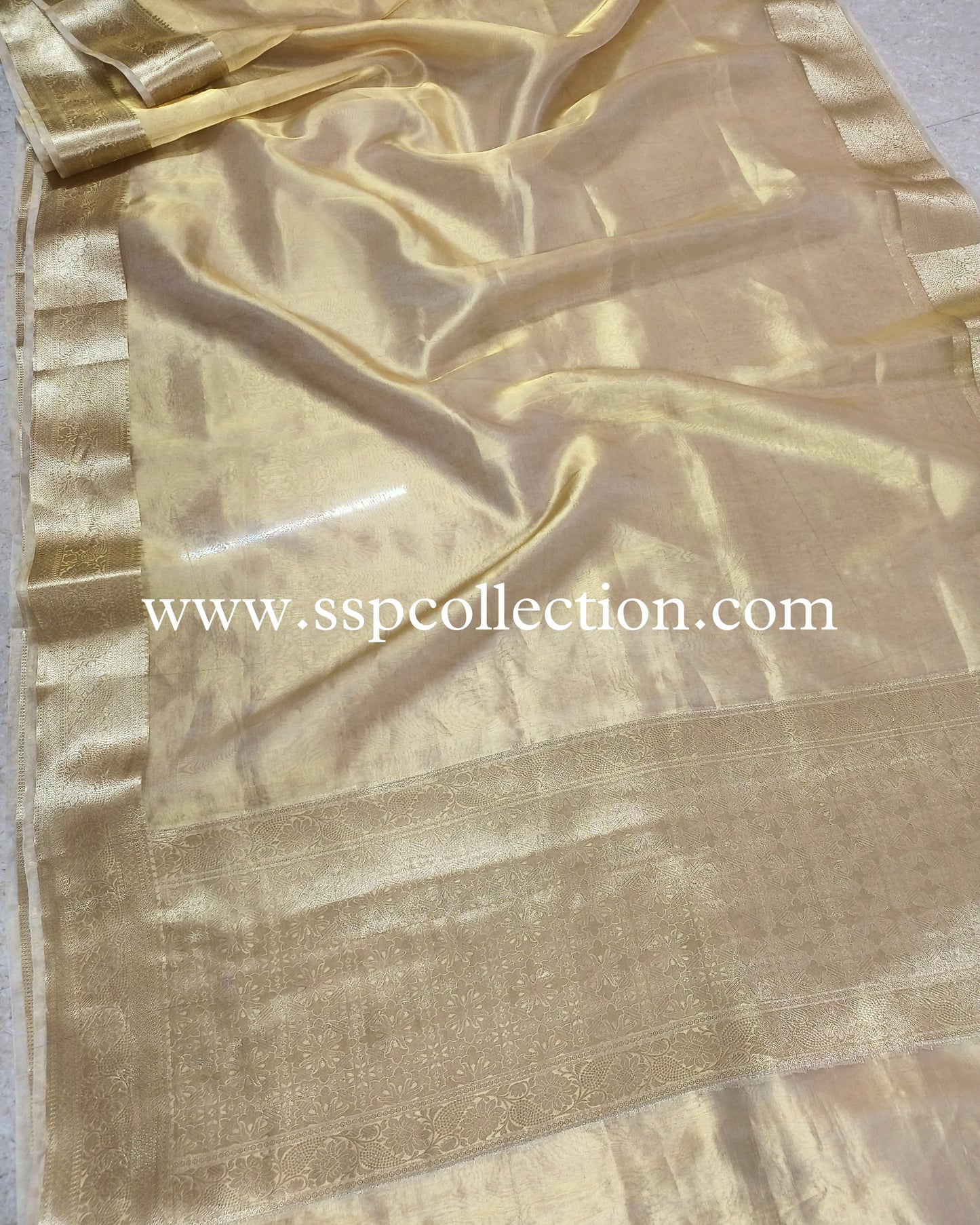 Yellow-Gold Banarasi Pure Tissue Silk Saree