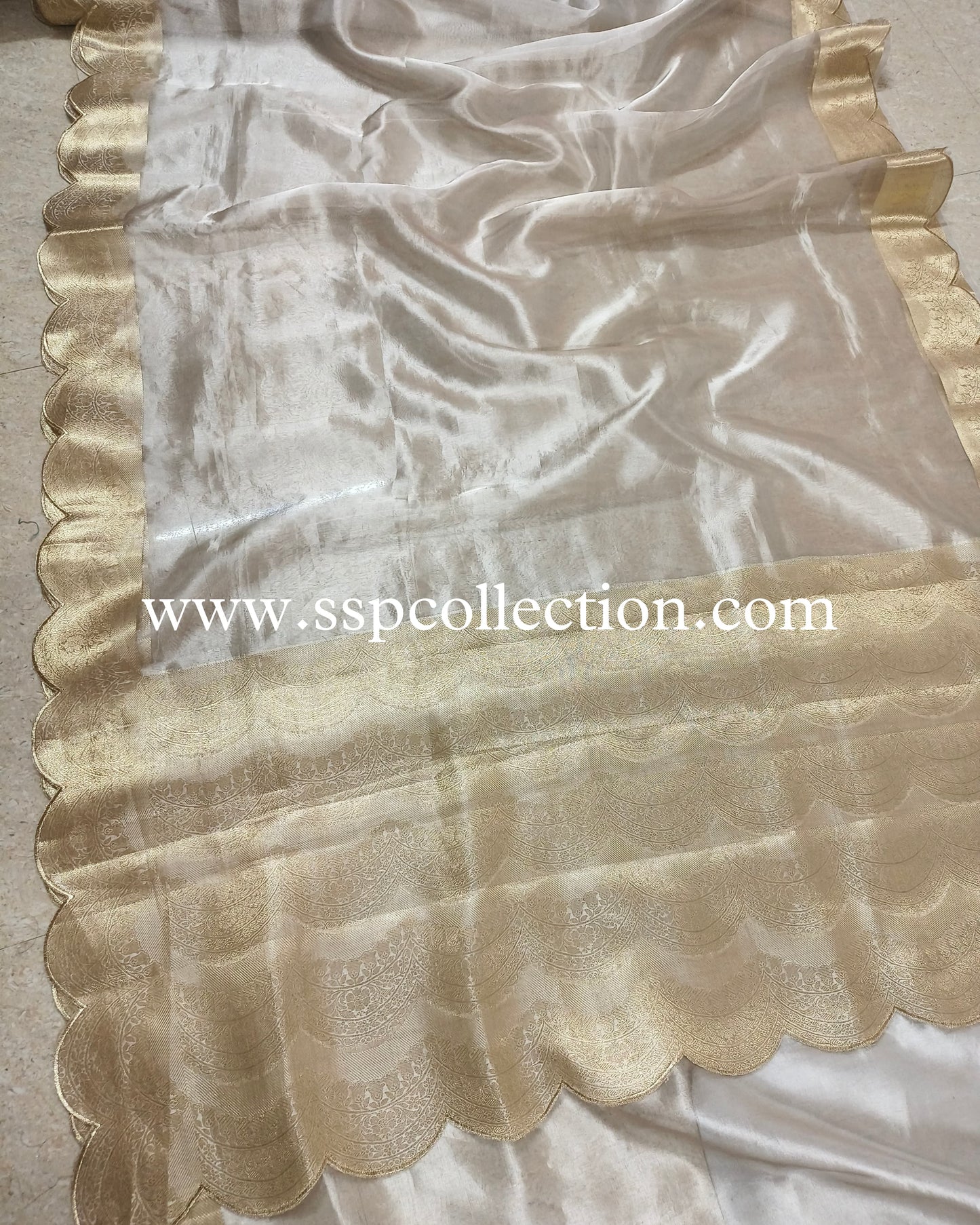 Silver Pure Tissue Silk Banarasi Saree