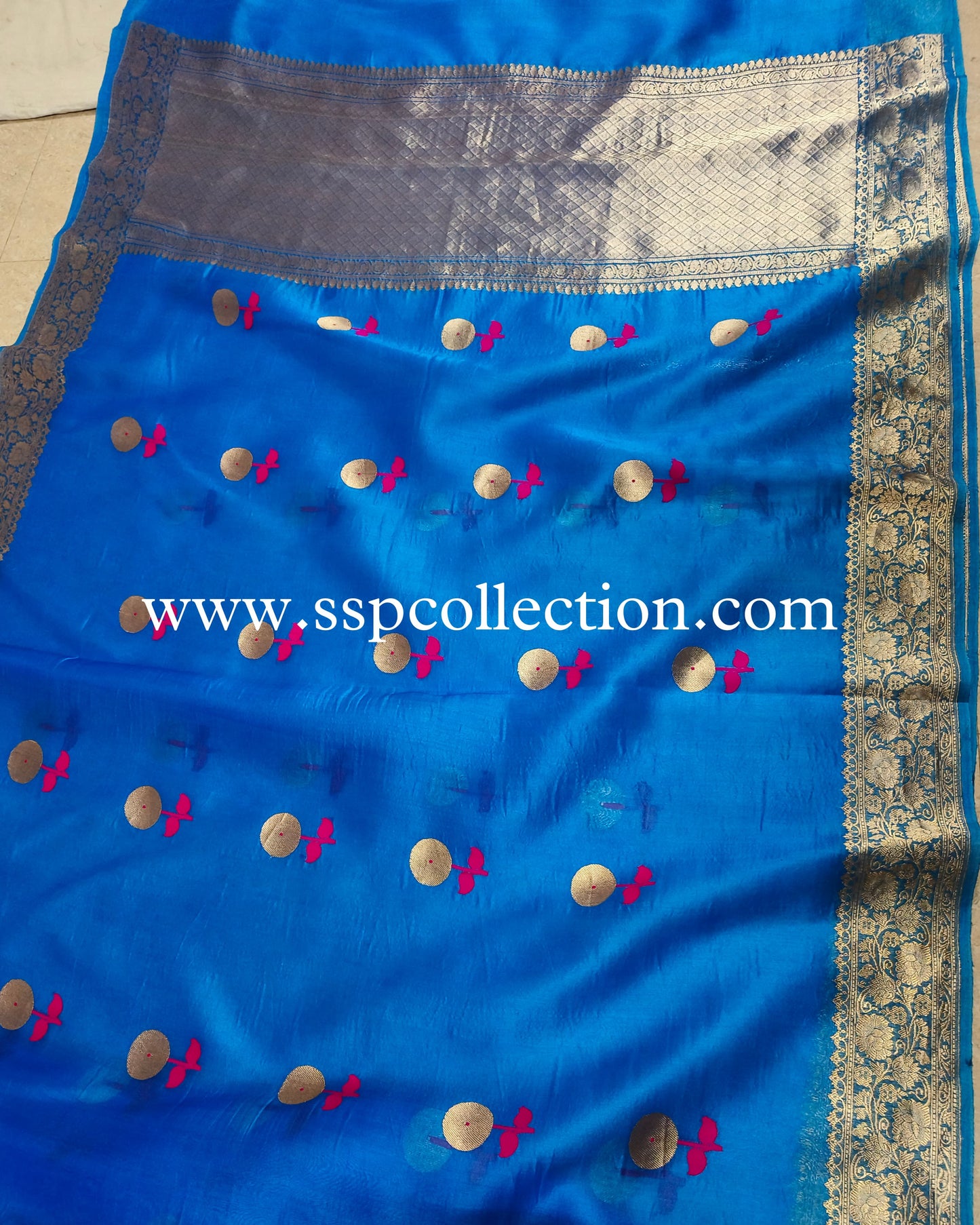 French-Blue Pure Kora Silk Banarasi Saree