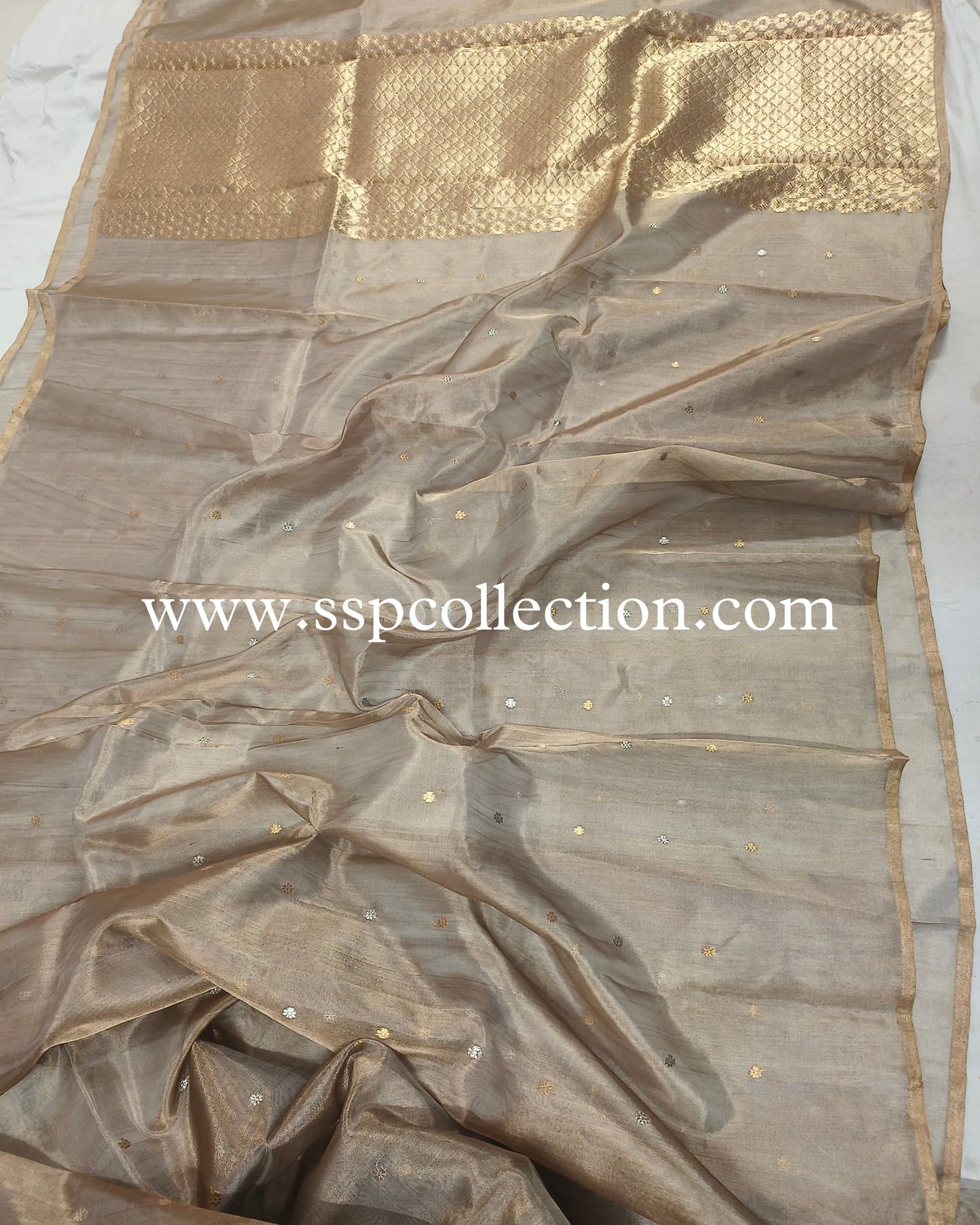 Greyish-Brown Pure Tissue Silk Banarasi Saree
