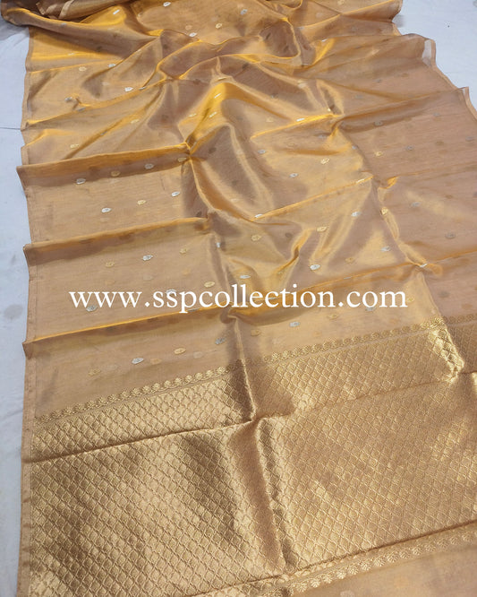 Yellow-Gold Pure Tissue Silk Banarasi Saree