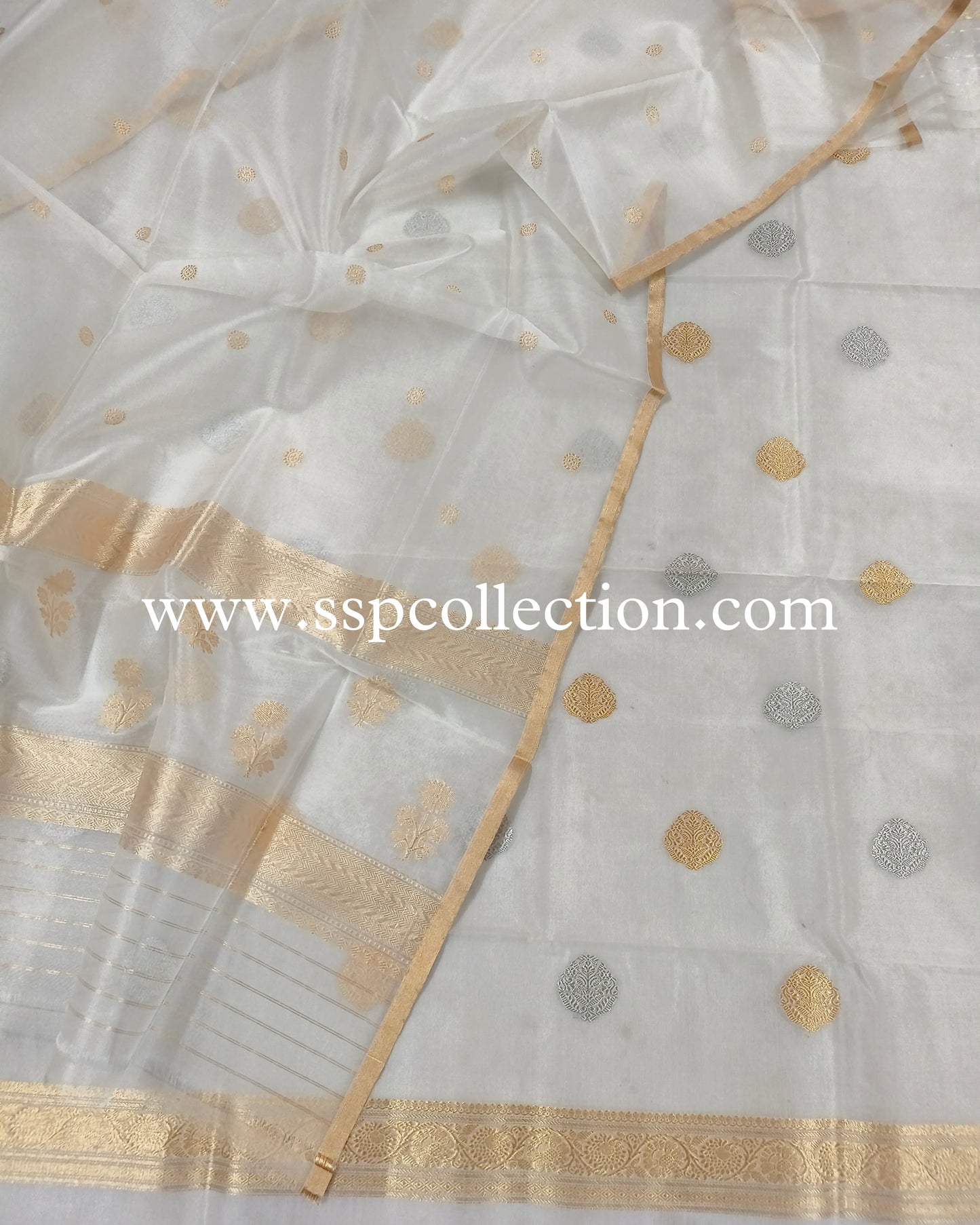 White Pure Kora Silk Banarasi Suit