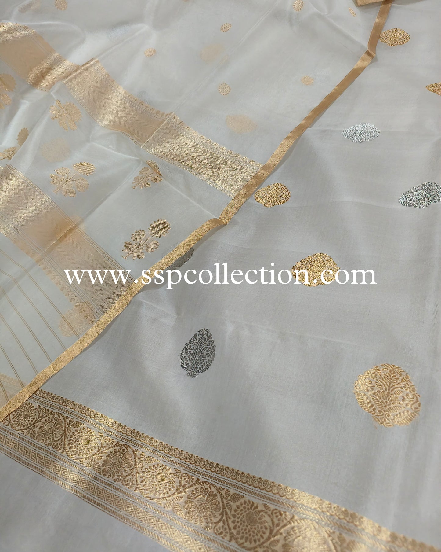 White Pure Kora Silk Banarasi Suit