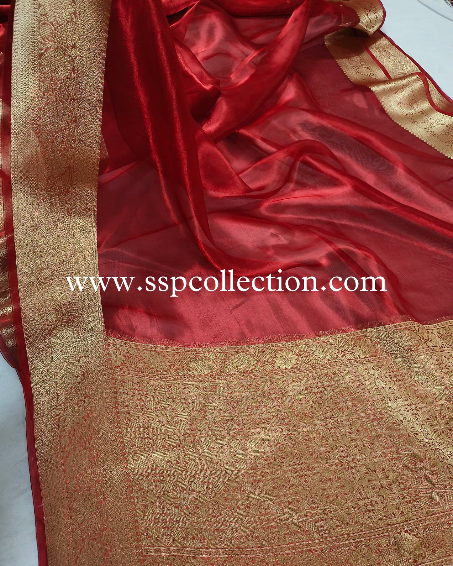 Red Banarasi Pure Tissue Silk Saree