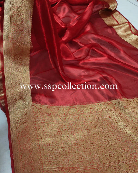 Red Banarasi Pure Tissue Silk Saree