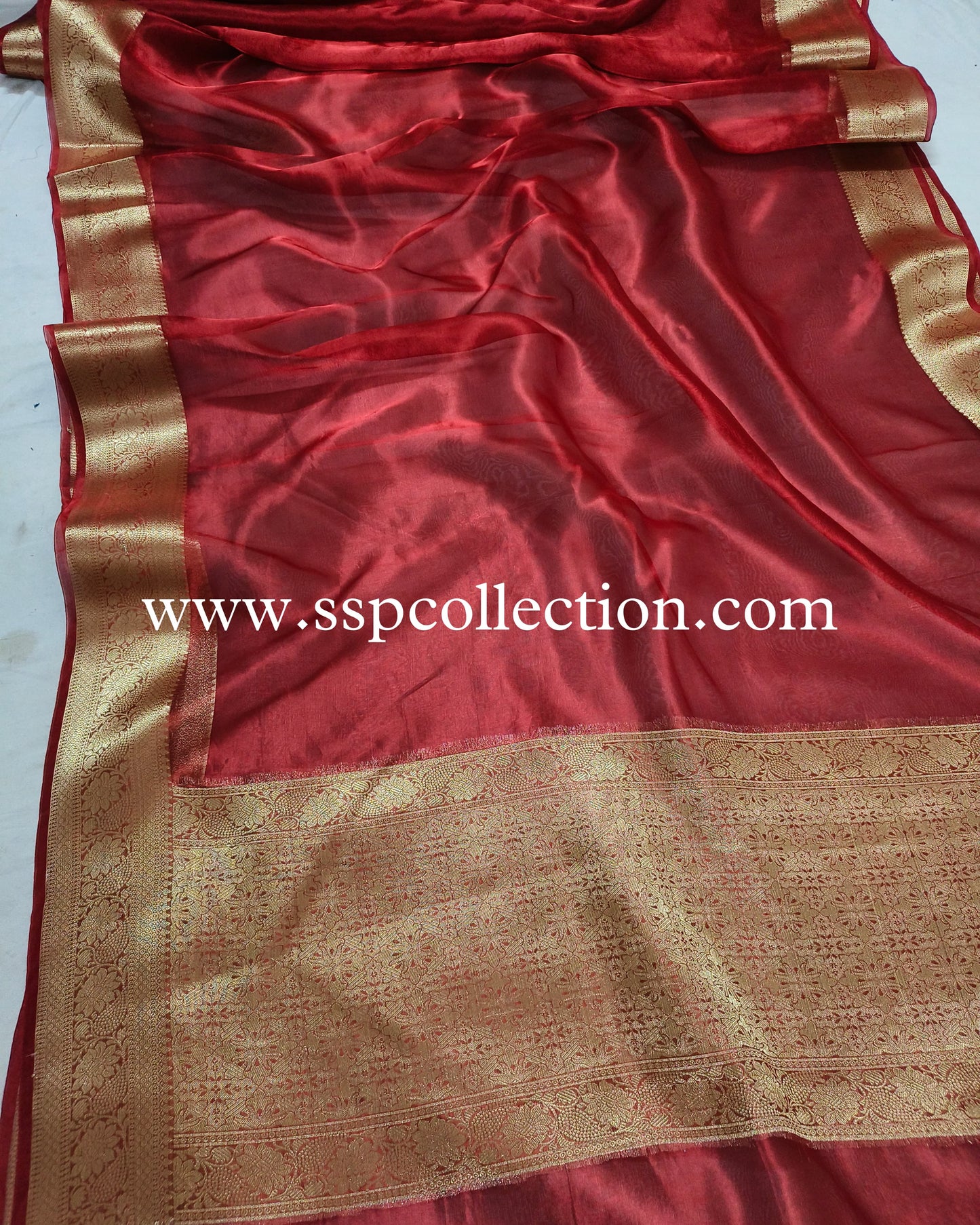 Red Banarasi Pure Tissue Silk Saree