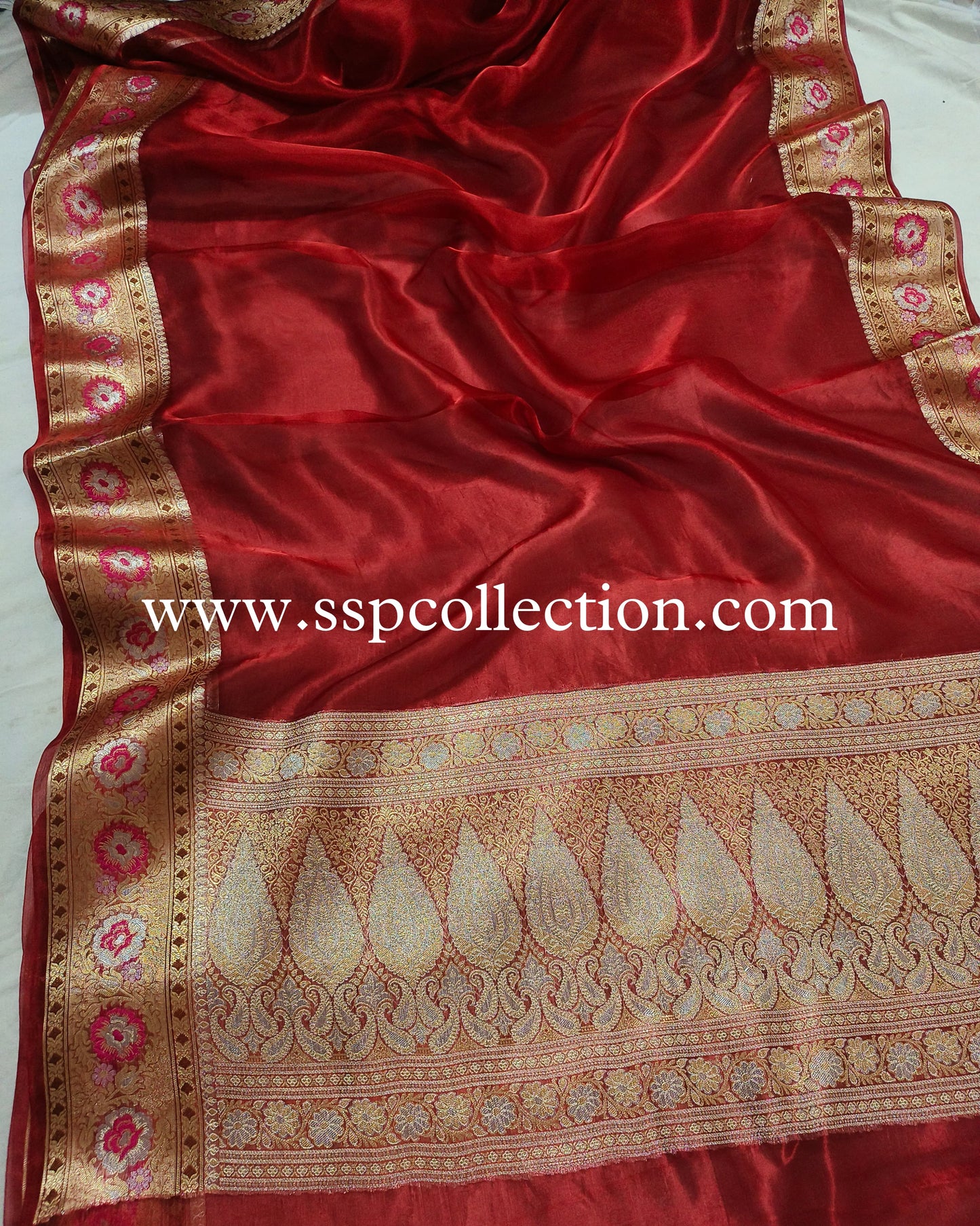 Red Paithani Pure Tissue Silk Banarasi Saree